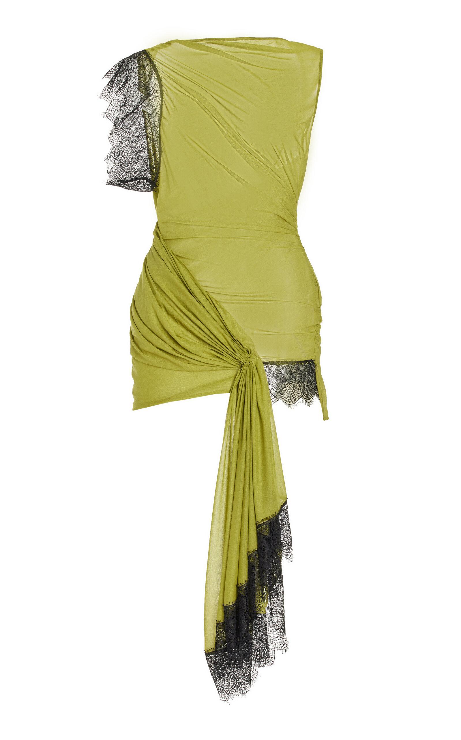 slim fit dress slacks CHRISTOPHER ESBER Size 6 Green Black Viscose Polyester Lace Asymmetrical  Dress main image 0