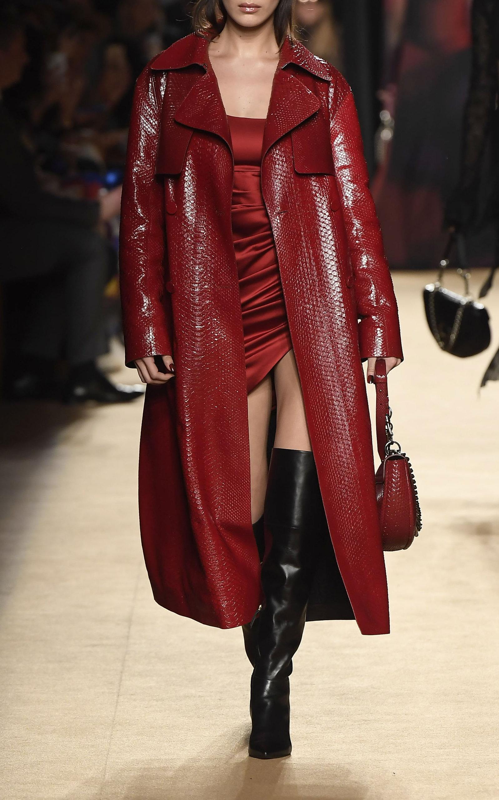 red leather trench