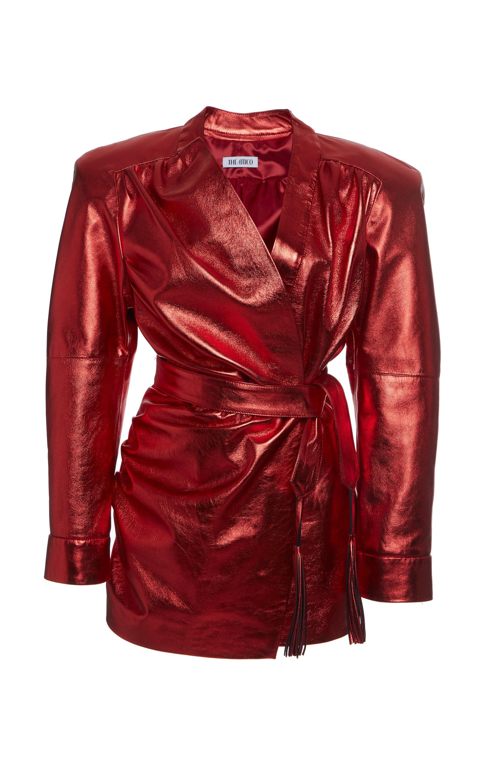 red leather jacket dress