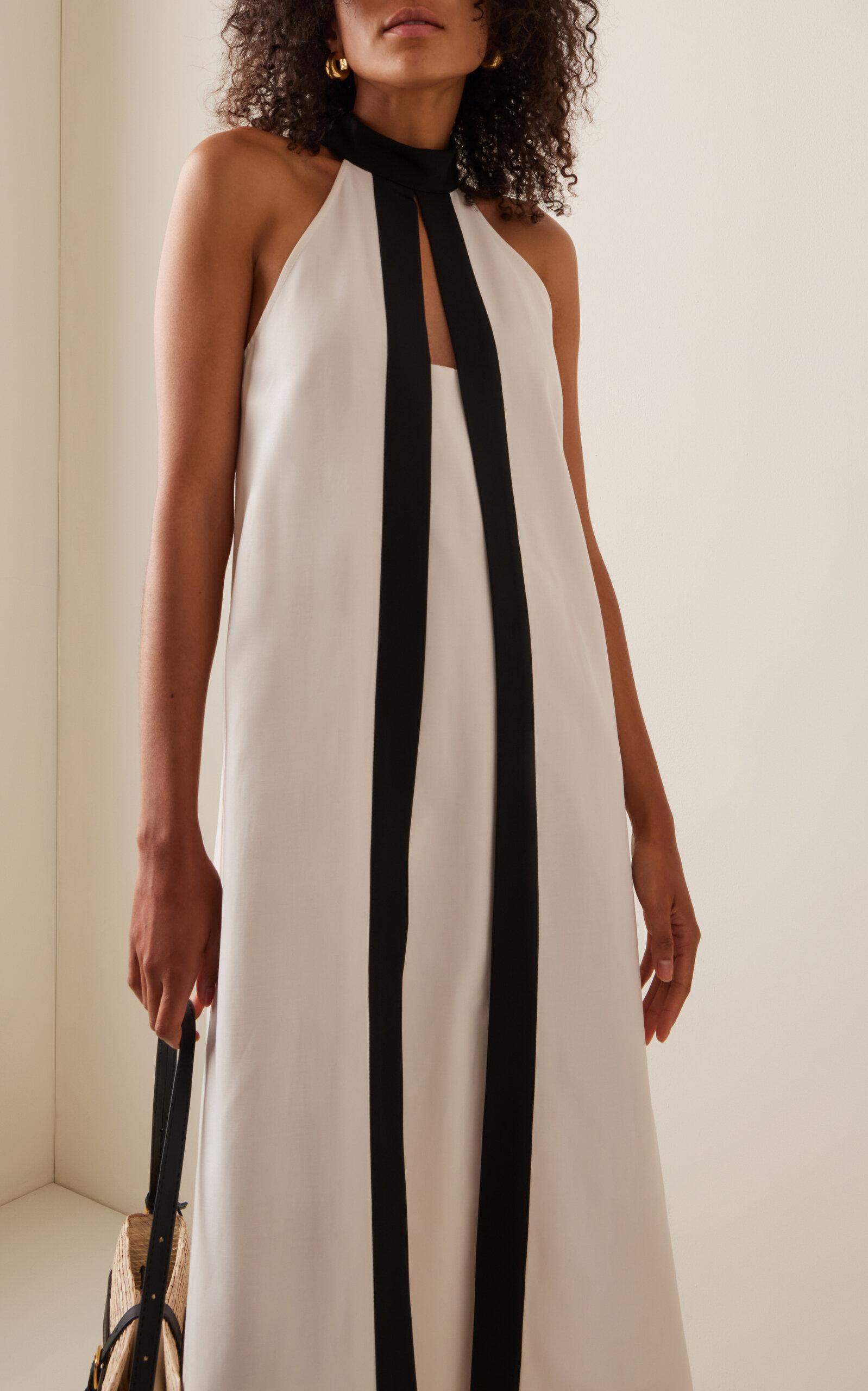 STAUD Wright Cotton-blend Halter Maxi Dress in White | Lyst