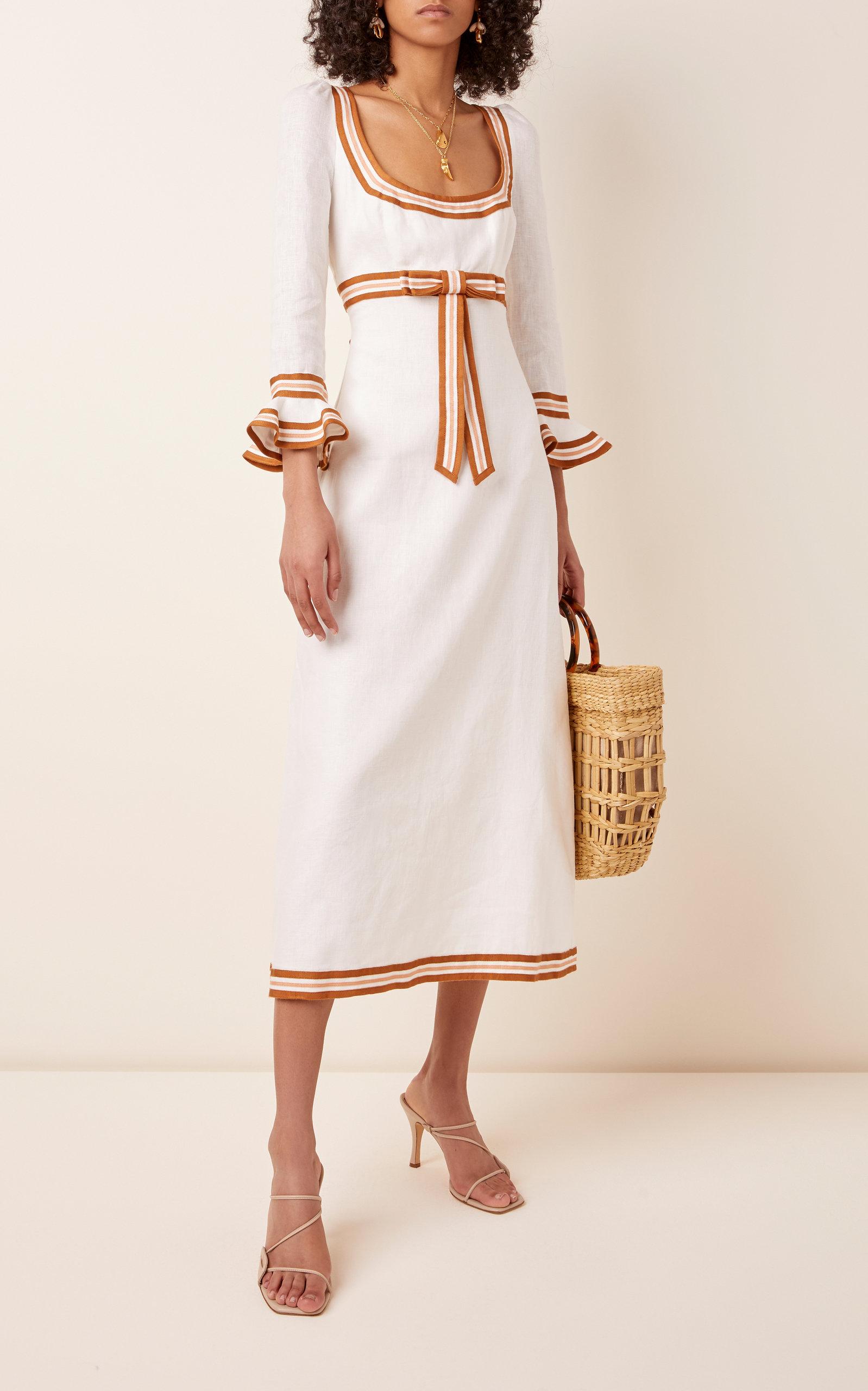 Zimmermann Grosgraintrimmed Linen Midi Dress in White Lyst