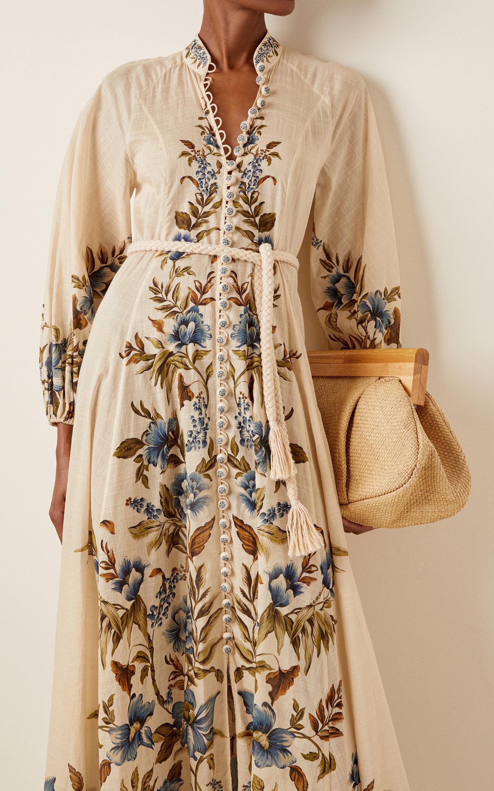 Zimmermann Aliane Belted Floral Linen Maxi Dress in Natural | Lyst