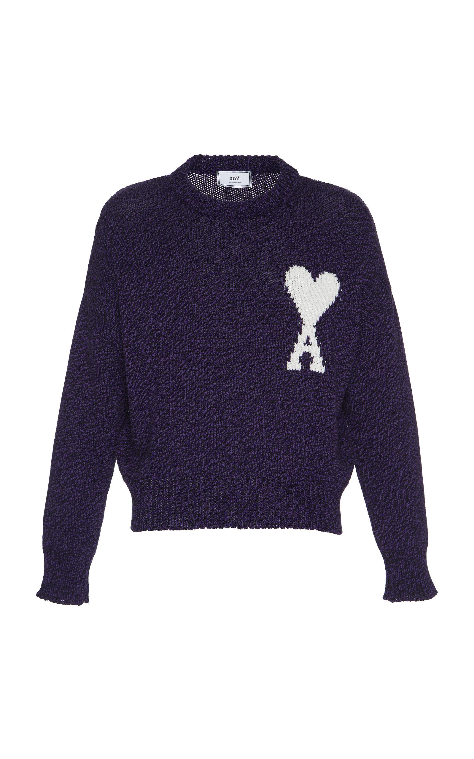 AMI Intarsia-knit Cotton And Wool Logo Sweater in Purple for Men 