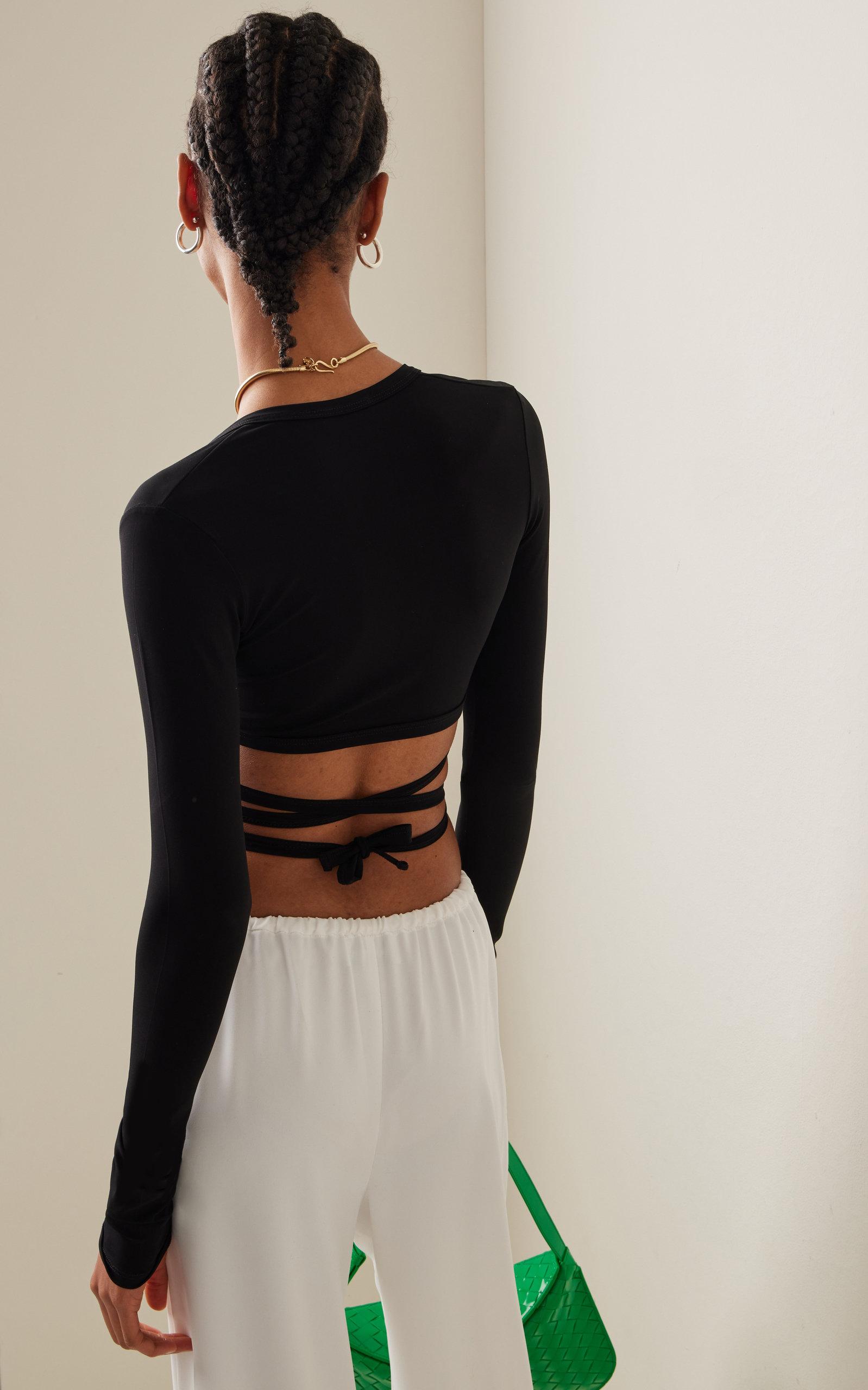 ÉTERNE Simone Jersey Cropped Wrap Top in Black | Lyst