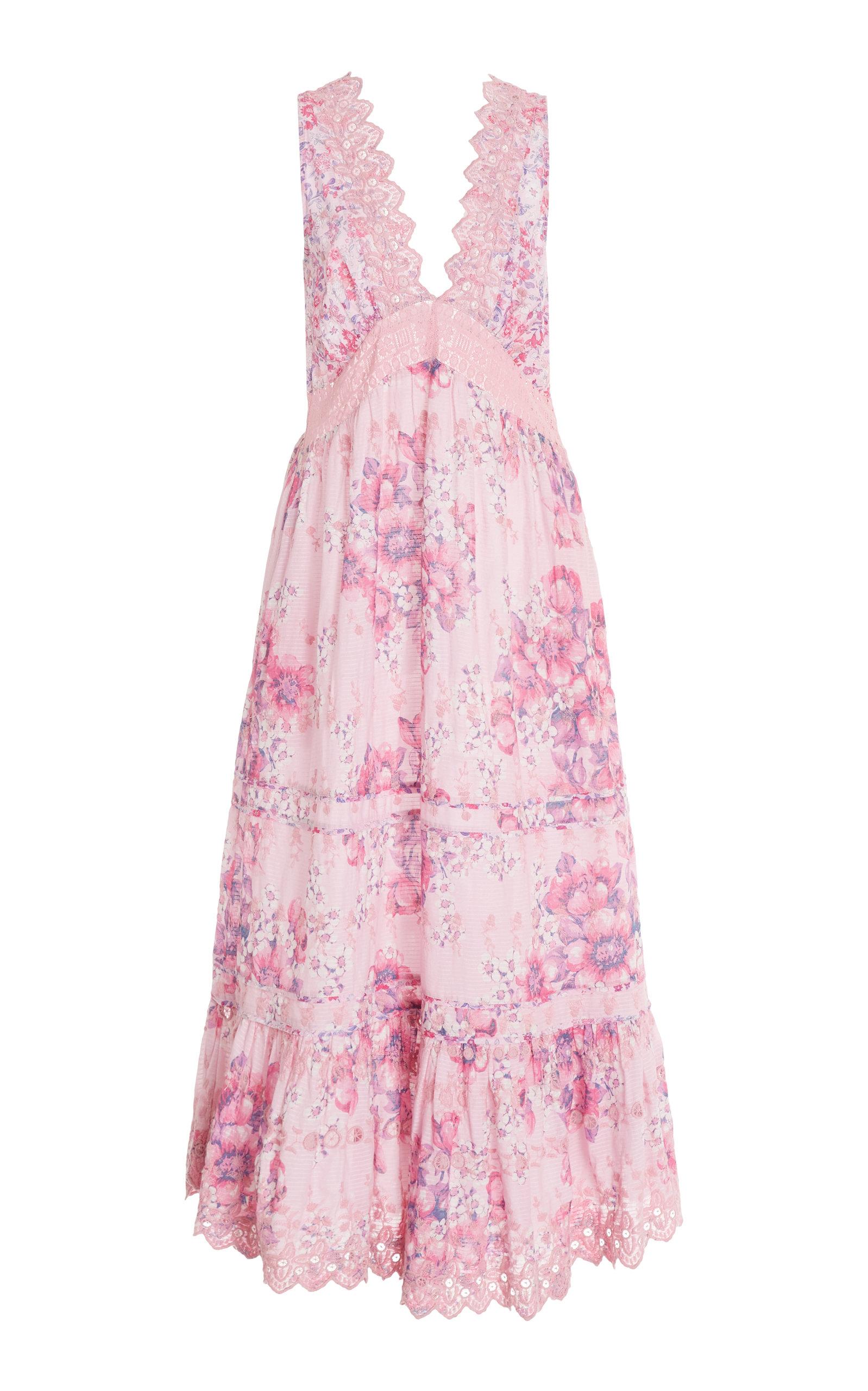 LoveShackFancy Oakley Lacetrimmed Floral Cotton Maxi Dress in Pink Lyst