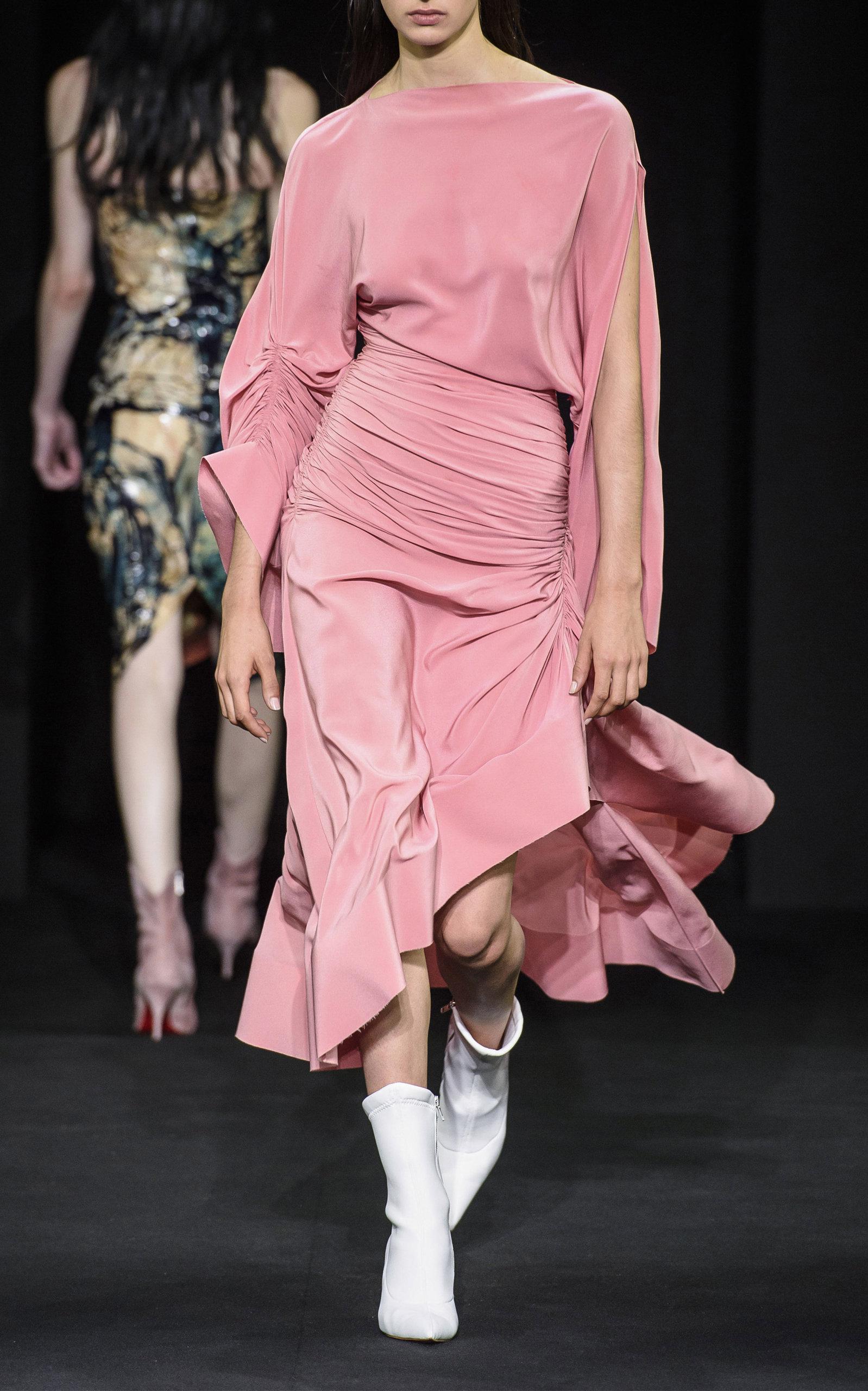Mugler Pink Asymmetric Ruched Silk 