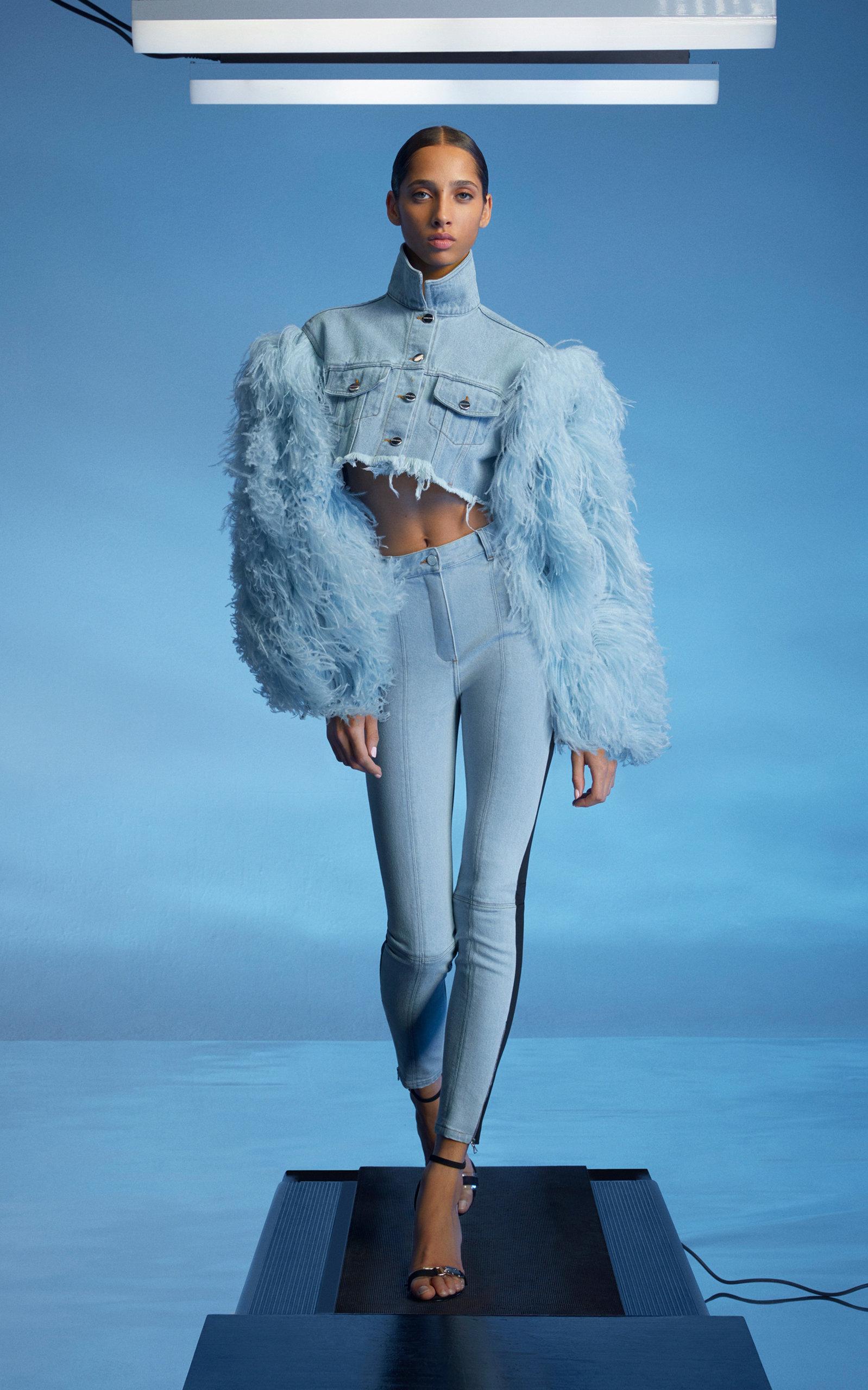 David Koma Feather-sleeve Cropped Denim 