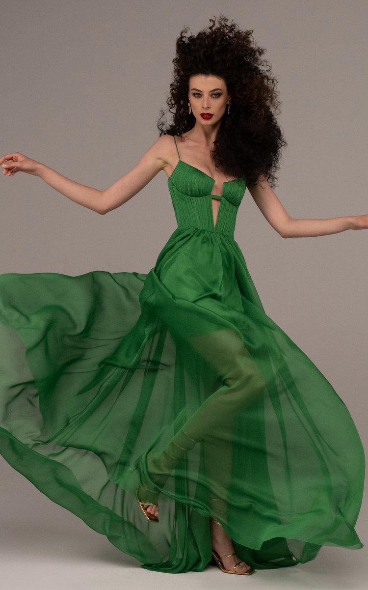 Rasario Draped Cutout Chiffon Gown in Green Lyst