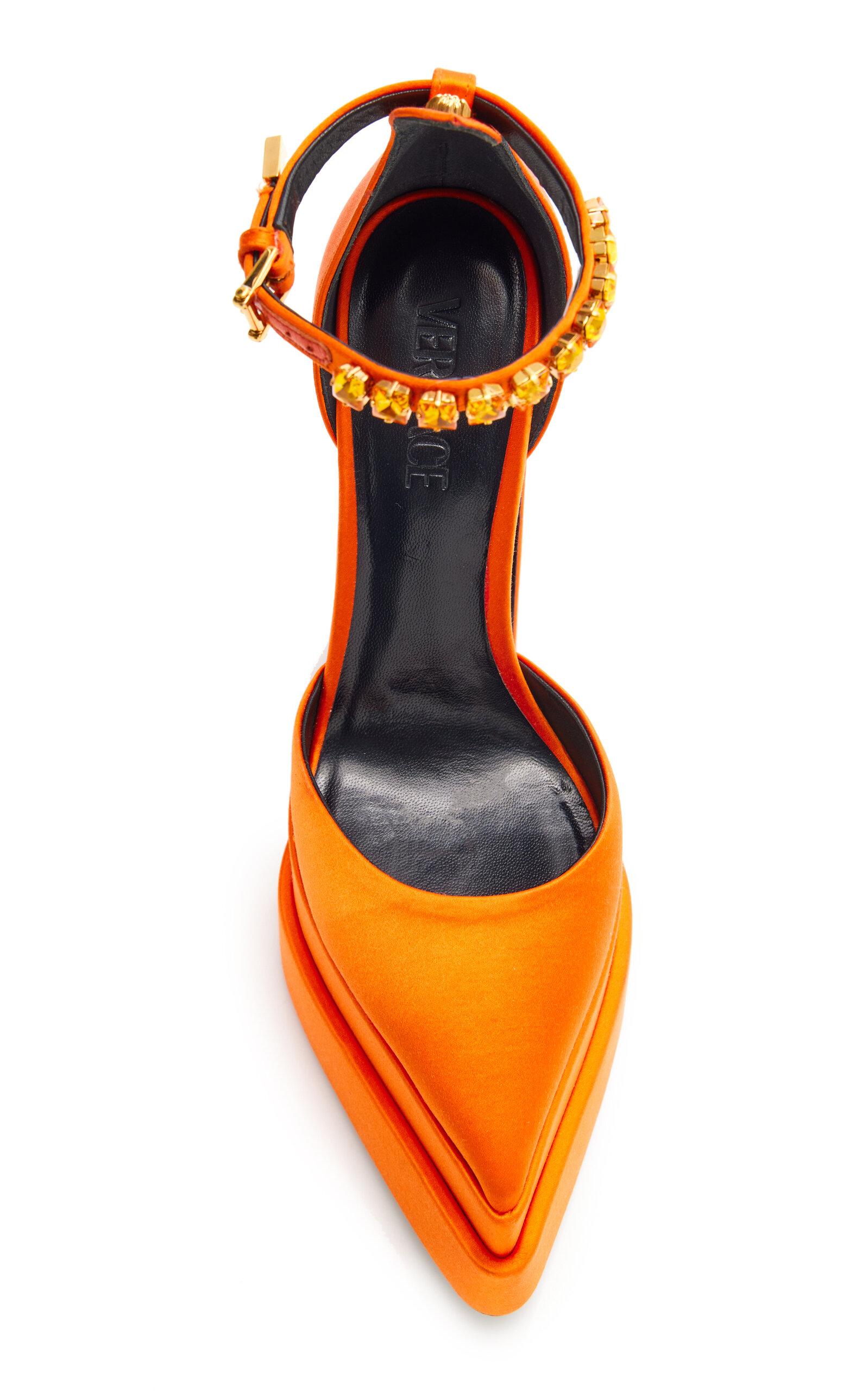 Versace Aevitas Pointy Satin Platform Pumps in Orange Lyst