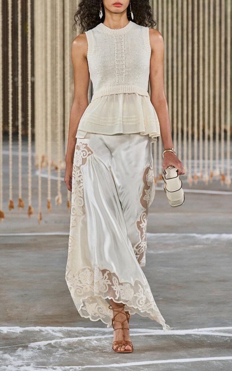 Ulla Johnson Cressida Lace-trimmed Silk Midi Skirt in White