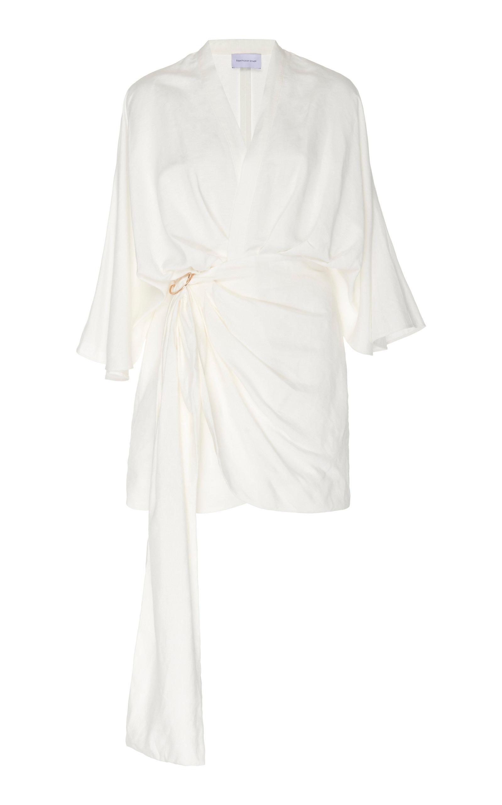 white linen wrap dress
