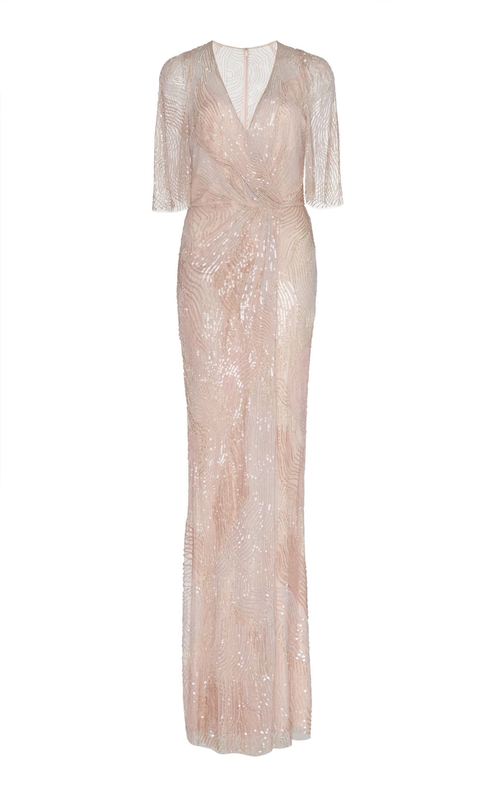 Jenny Packham Tulle Dana Quart Sleeve Gathered Gown in Pink - Lyst