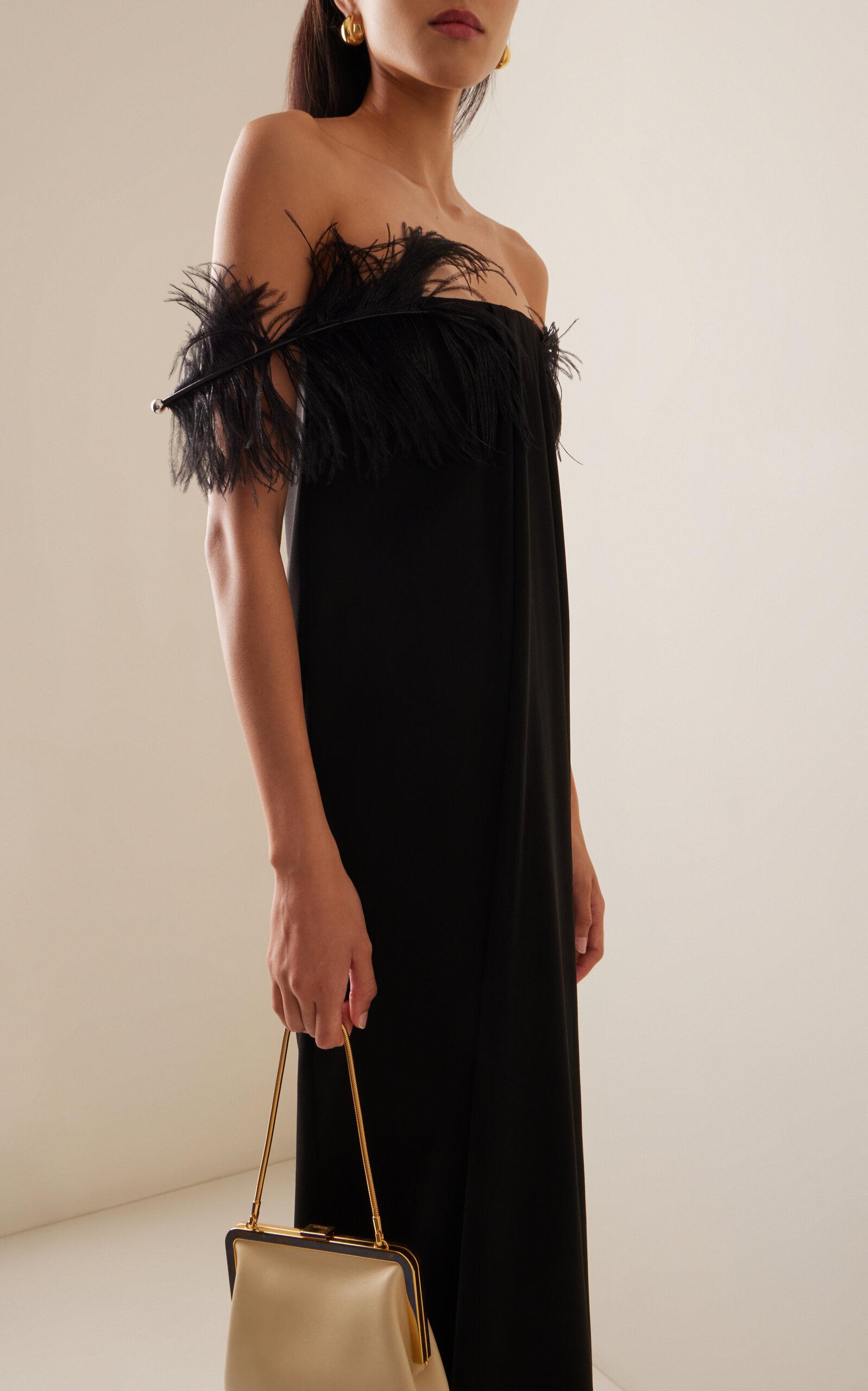 16Arlington Mirai Feather-trimmed Crepe Gown in Black | Lyst