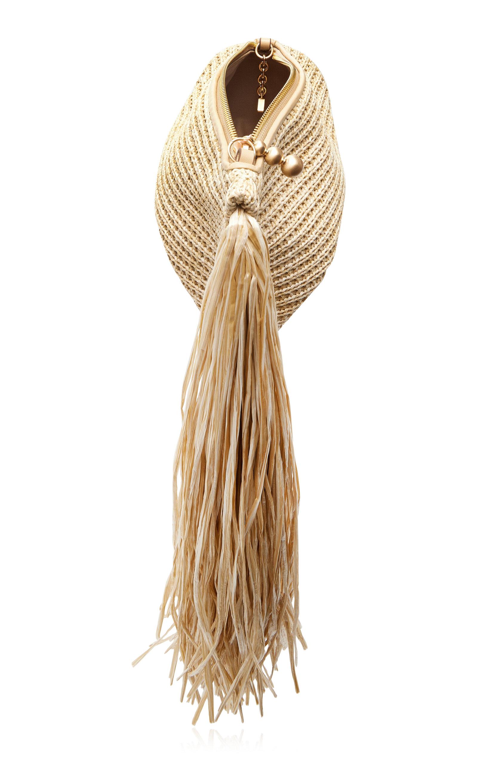 Cult Gaia Viera Fringed Woven Clutch in Natural | Lyst