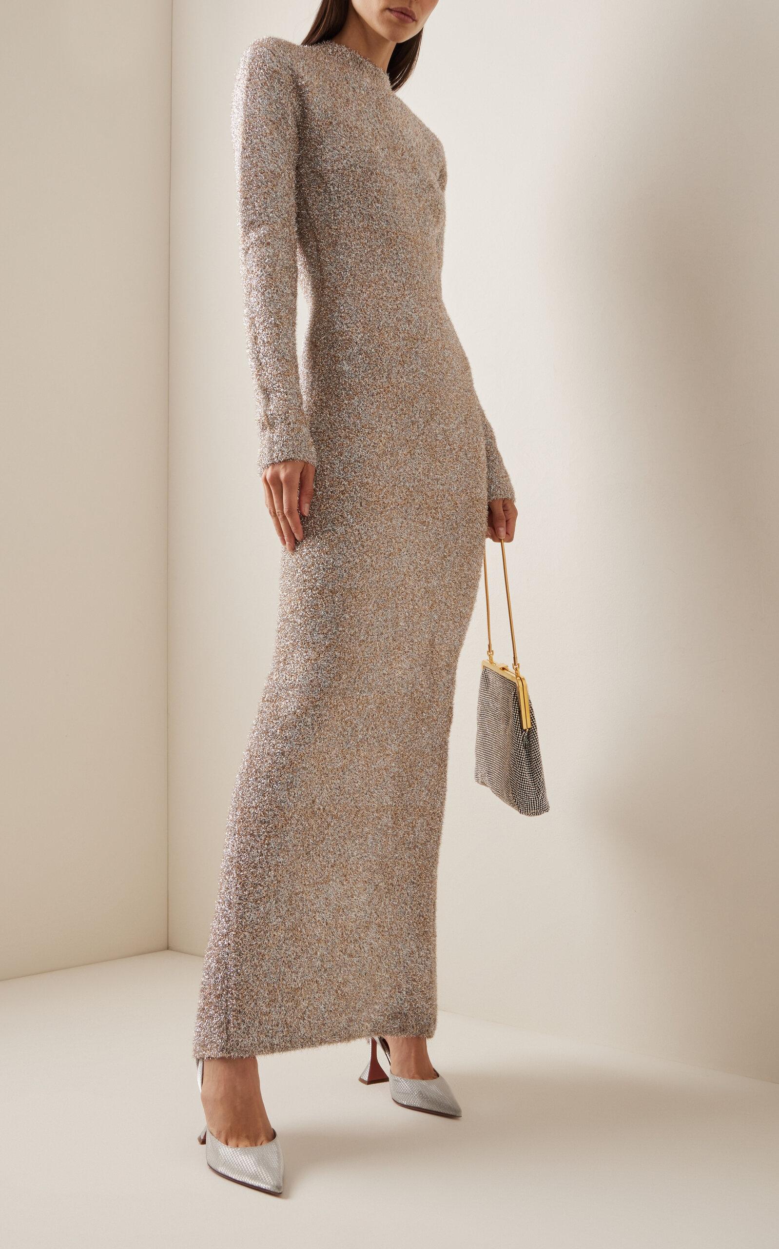 ROTATE BIRGER CHRISTENSEN Glitter Knit Maxi Dress in Natural | Lyst