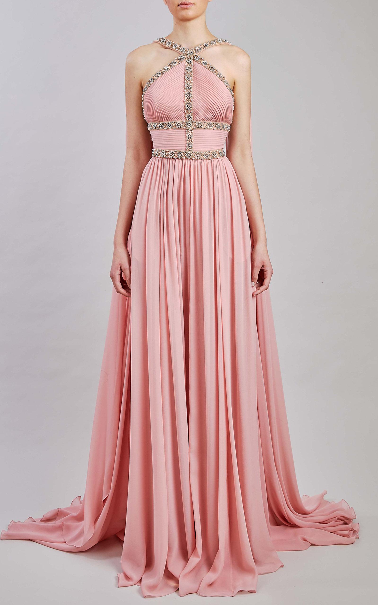 Elie Saab Silk Chiffon Maxi Dress in Pink | Lyst