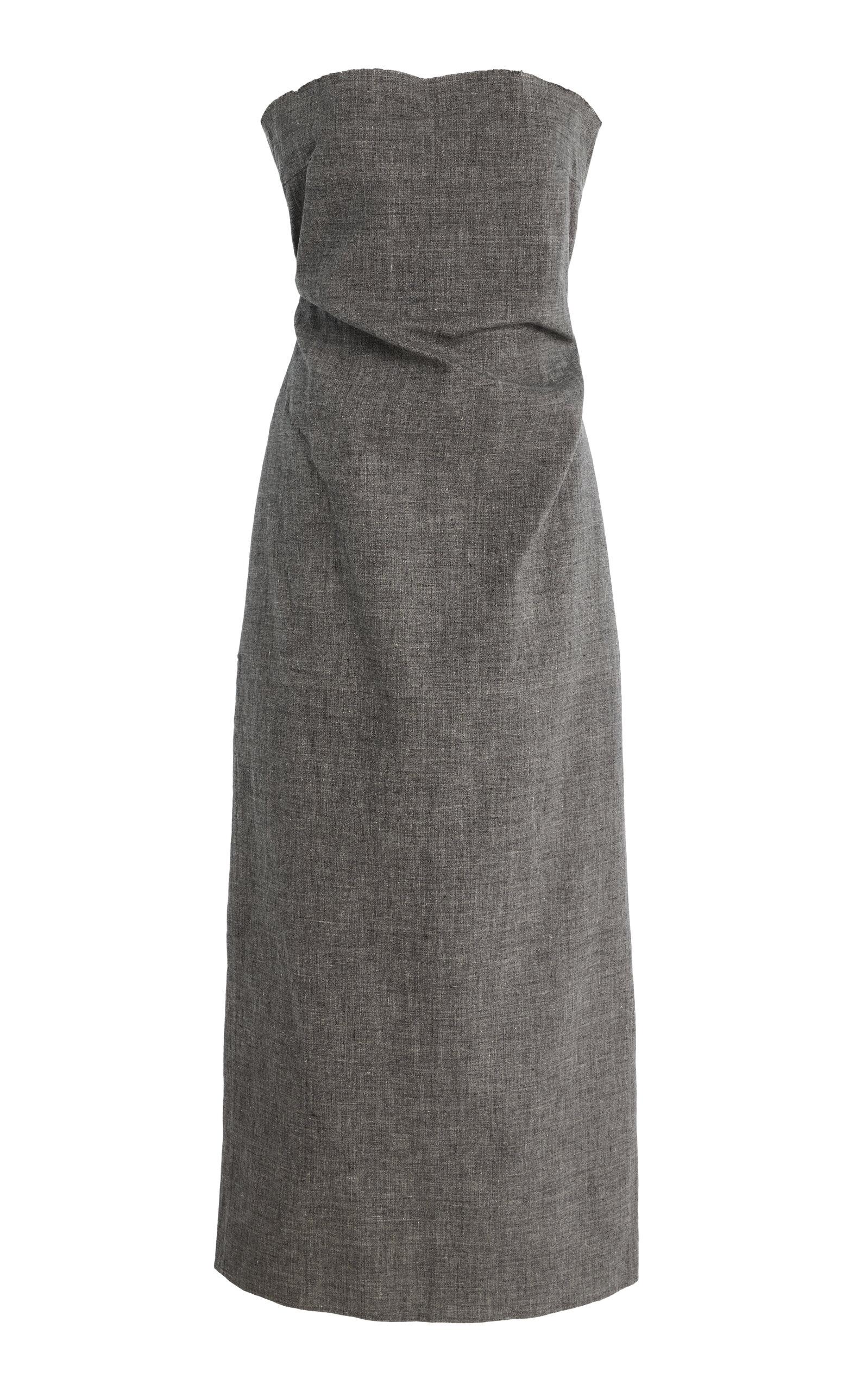 The Row Dolcira Strapless Linen Maxi Dress in Gray | Lyst