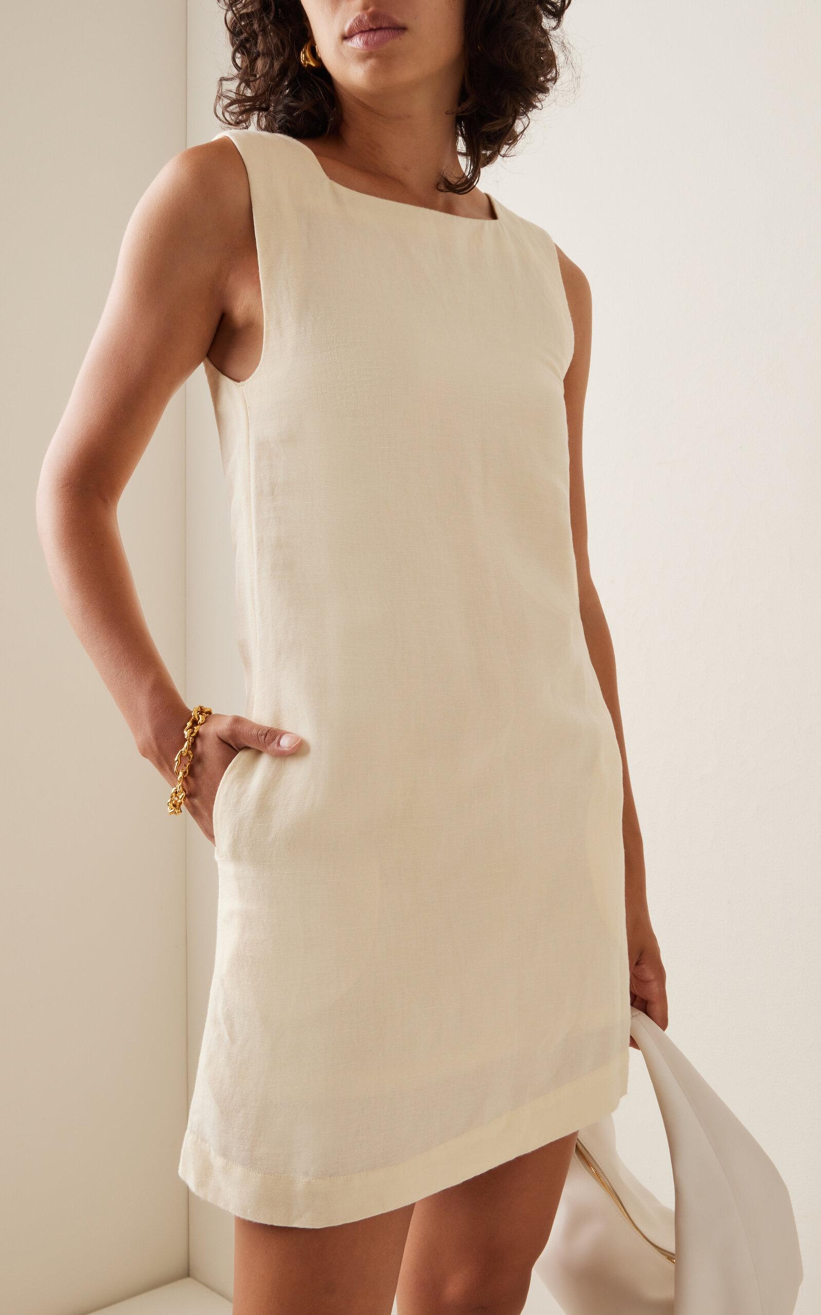 Posse Exclusive Emma Linen-blend Mini Shift Dress in Natural | Lyst UK
