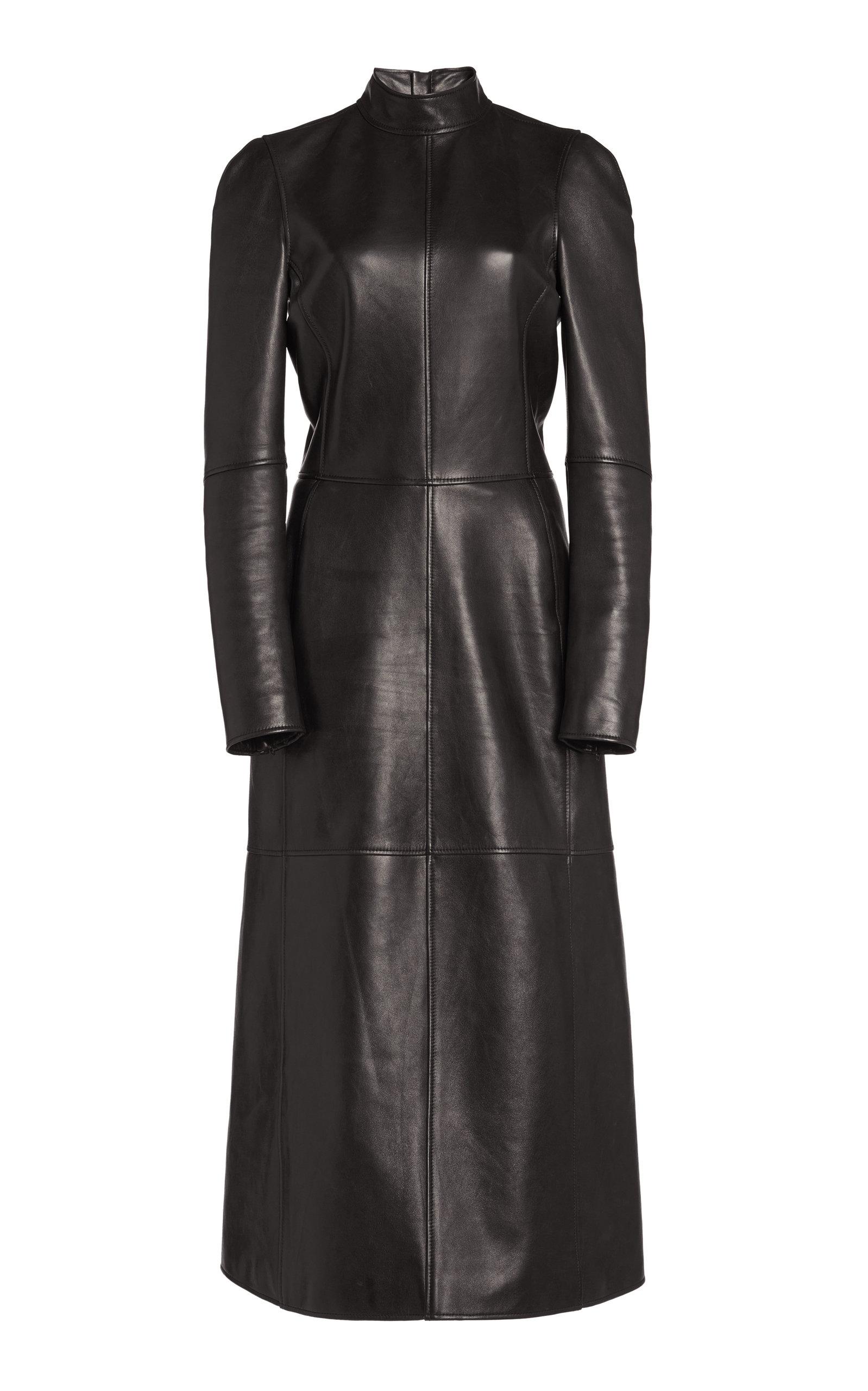 Balenciaga Fitted Leather Midi Dress in Black | Lyst
