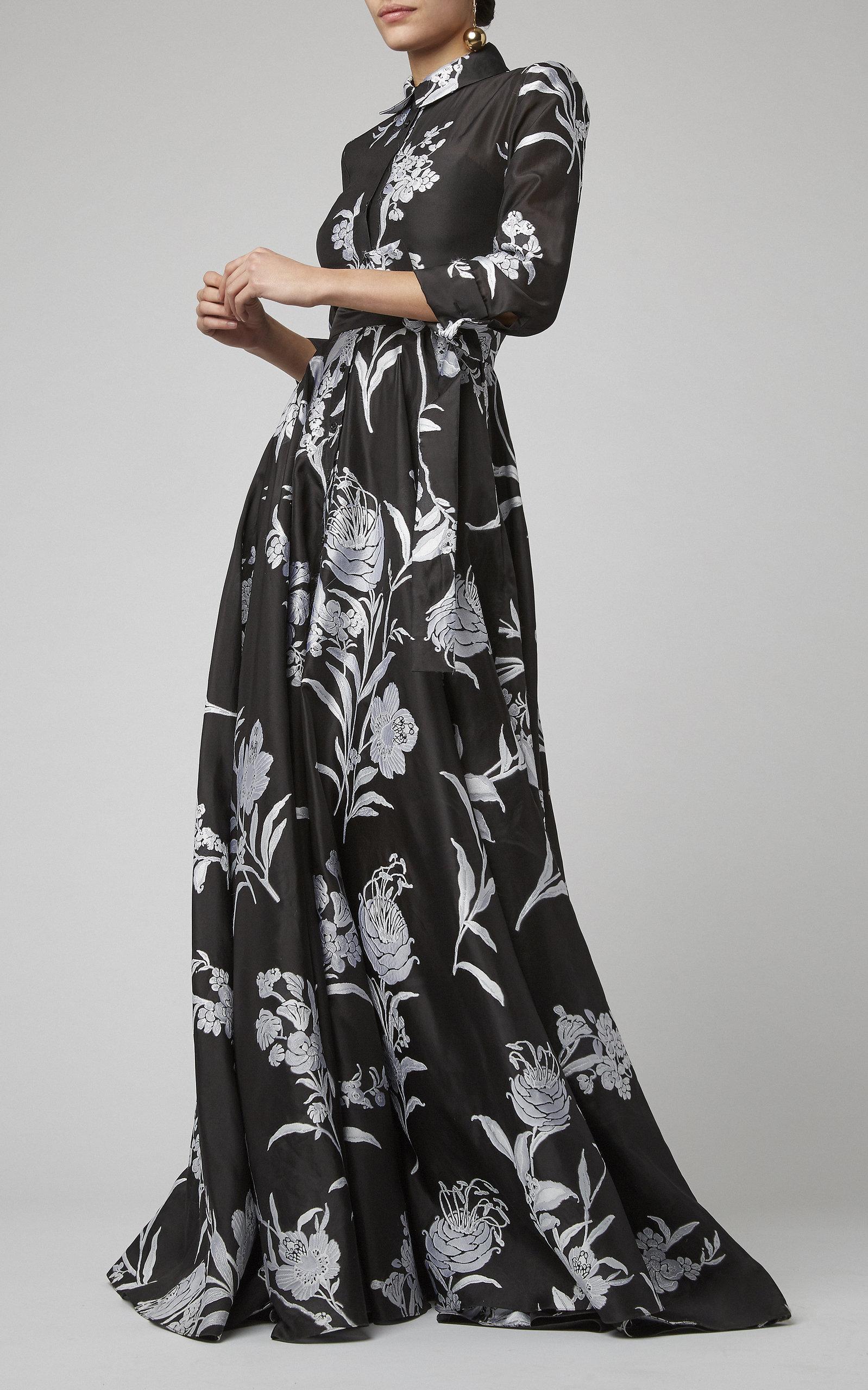 Carolina Herrera Collared Floralprint Organza Maxi Dress in Black Lyst
