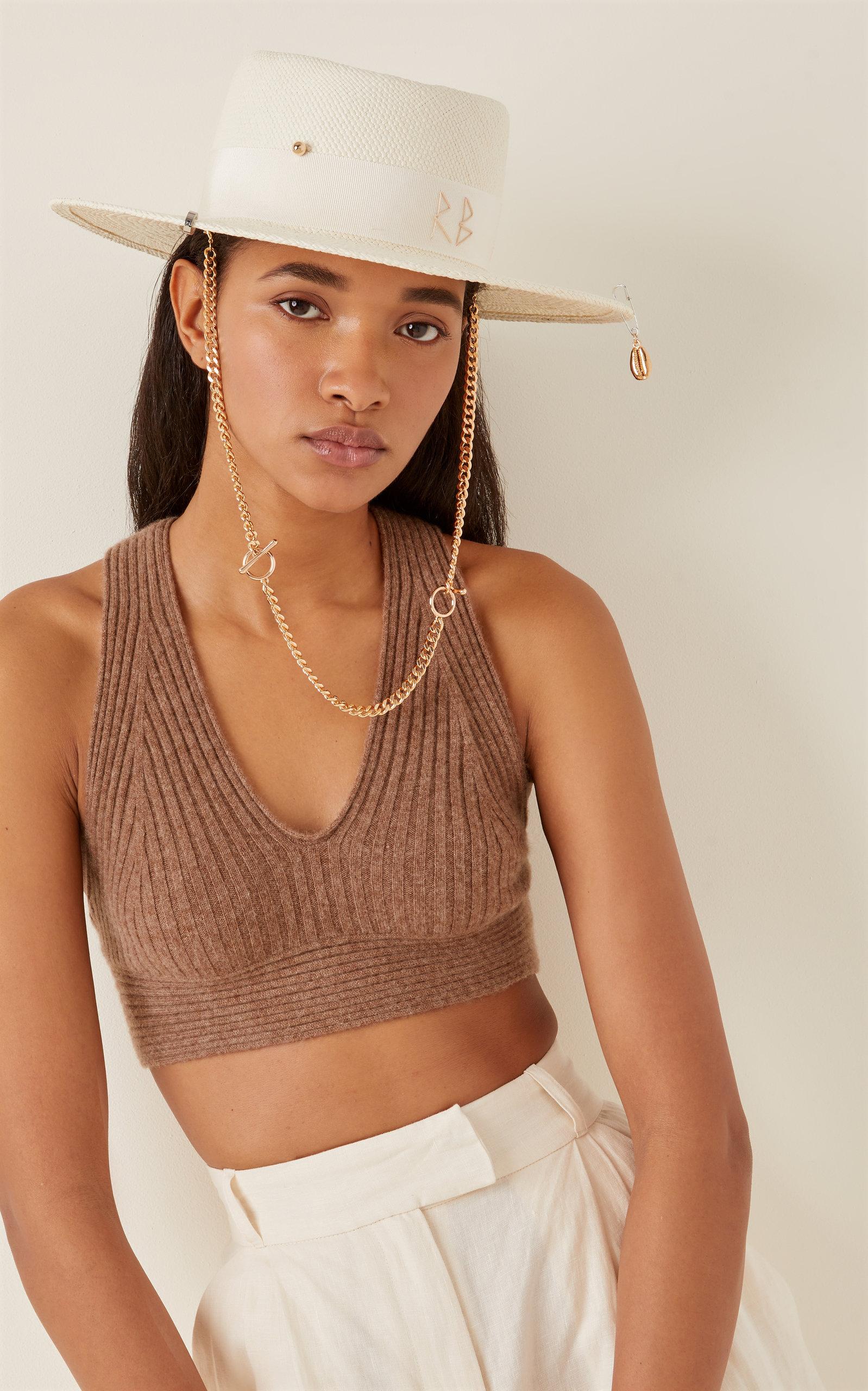 chain strap straw gambler hat