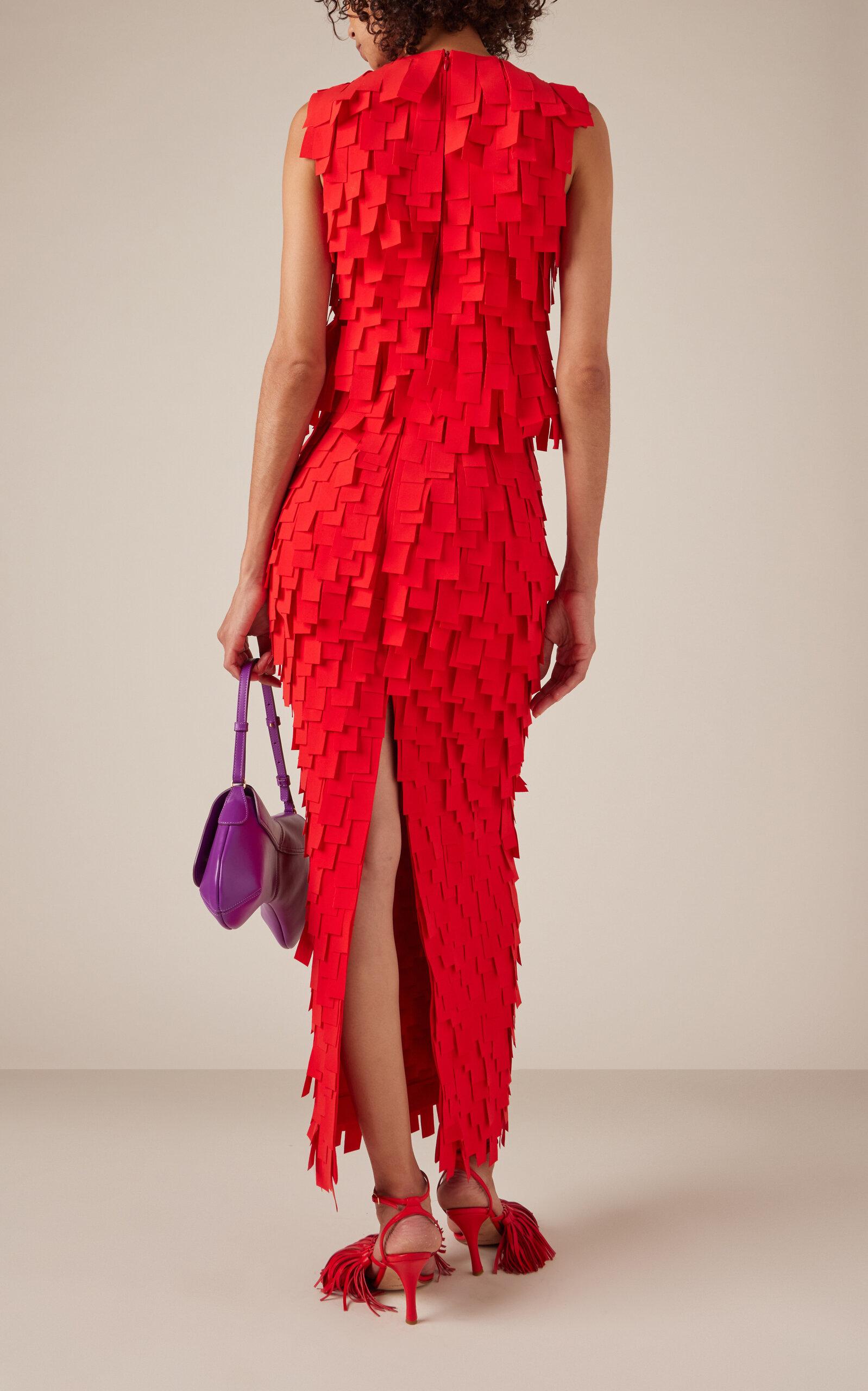 awake mode red dress A.W.A.K.E. MODE Asymmetric Crepe Midi Dress in Red
