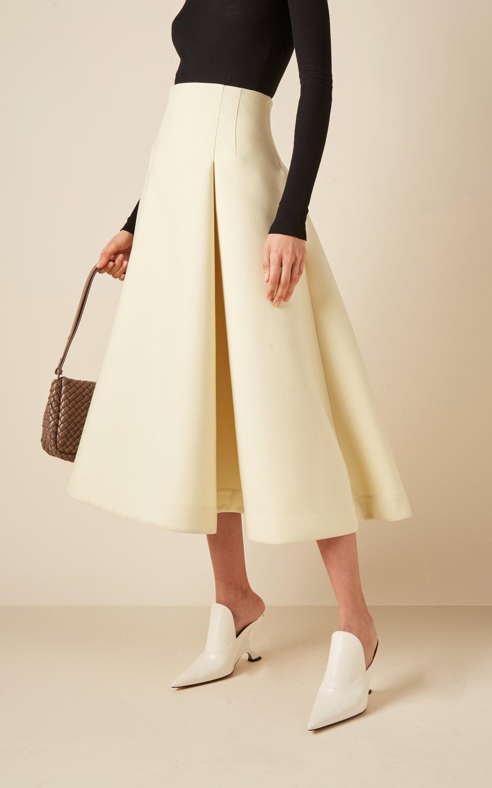Bottega Veneta Compact-knit Wool Midi Skirt in Natural | Lyst