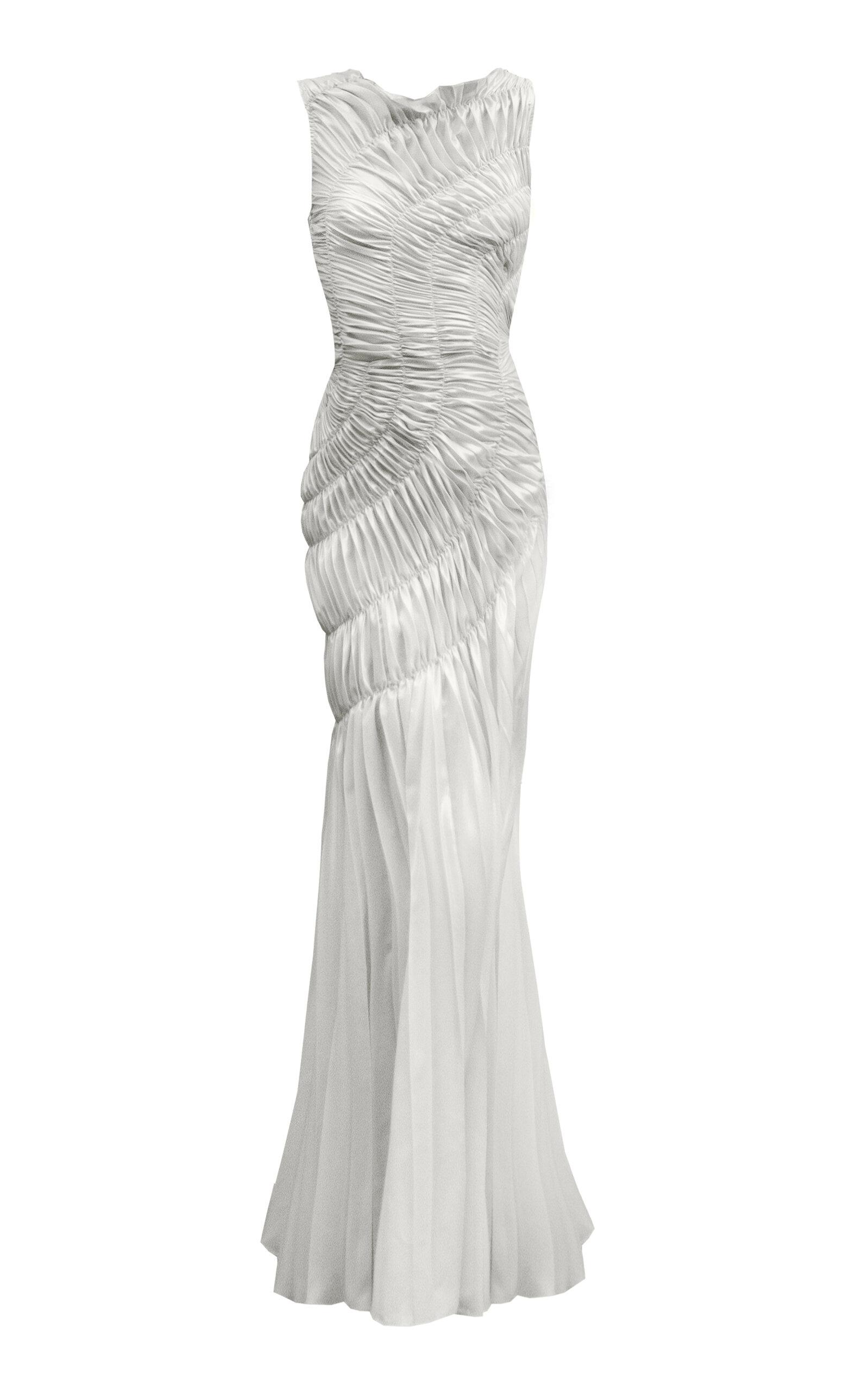 Georgia Hardinge Fossil Shirred Metallic Chiffon Maxi Dress in White | Lyst