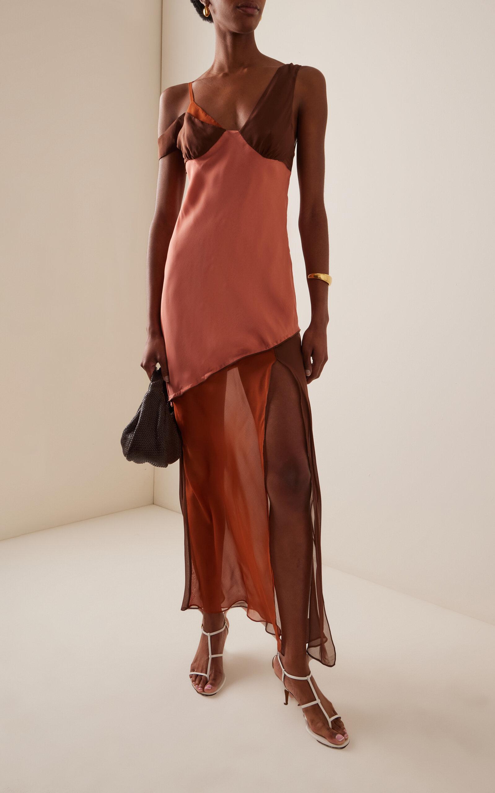 SIR. Halcyon Silk Midi Dress in Brown | Lyst