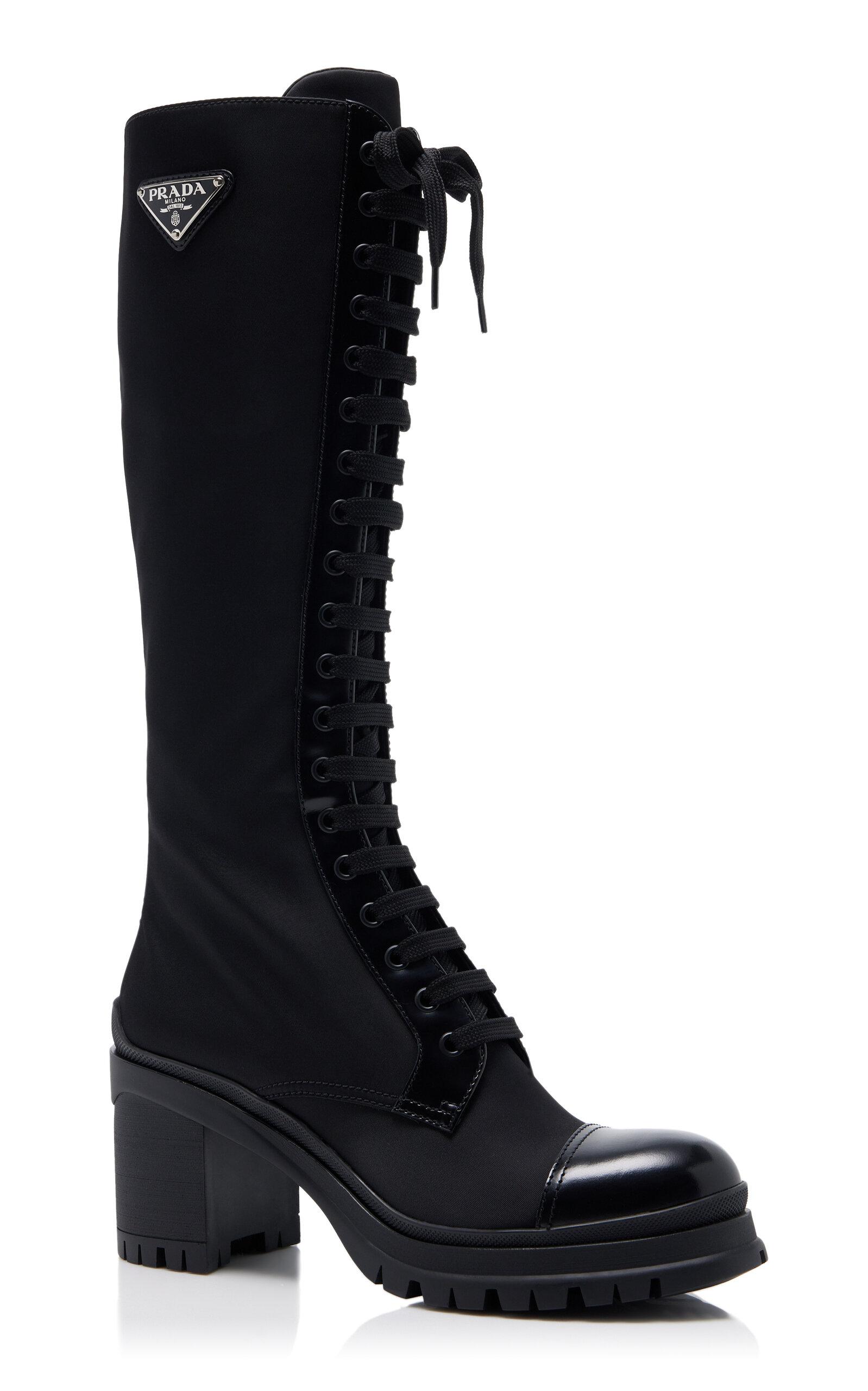 Prada Tronchetti Nylon, Leather Knee Boots in Black | Lyst