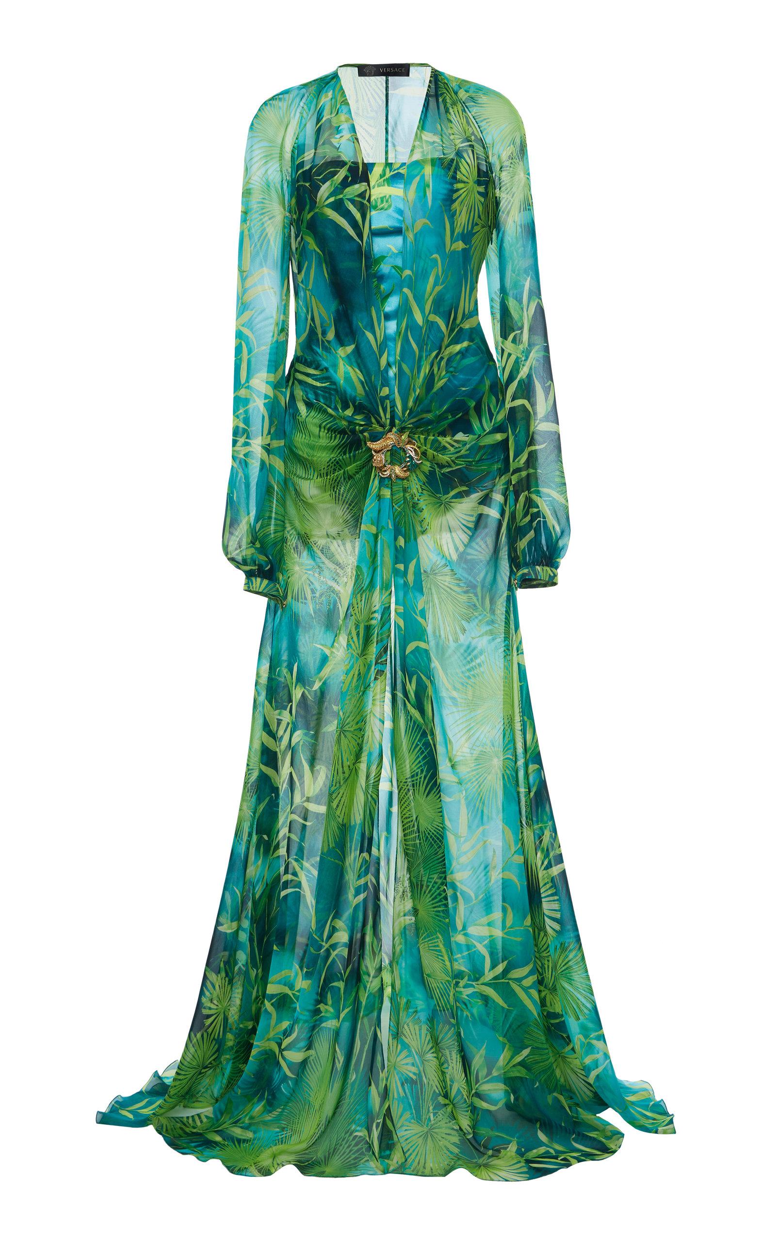 Versace Jungle Print Silk Dress in Green | Lyst UK