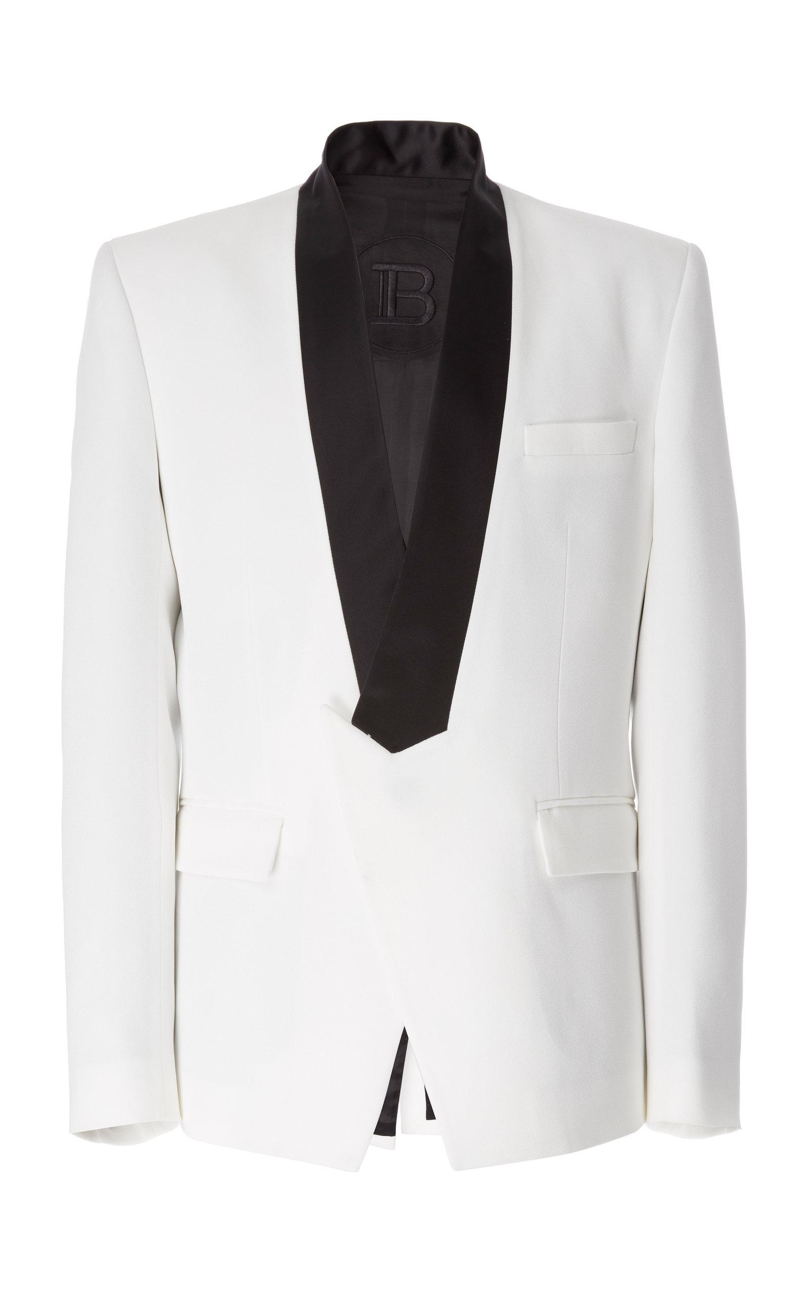 Balmain Crepe & Satin Pointed Collar Jacket in Black/White (White) for ...