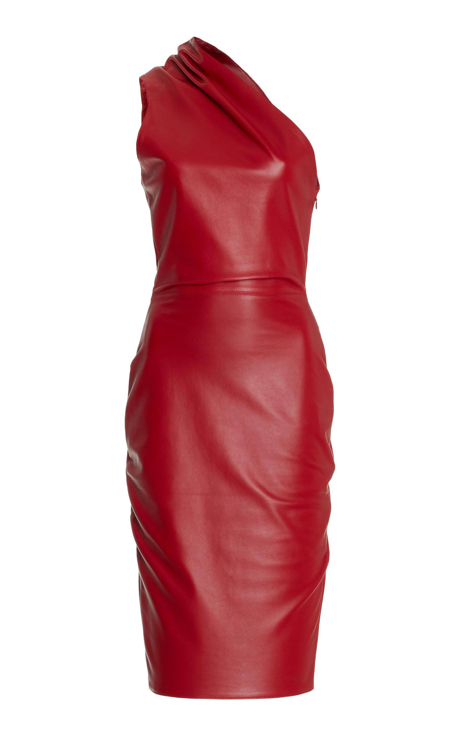 ワンピース Saint Laurent MIDI DRESS LEATHER LOOK 40 (798731YCOJ2 1000) 🆕️SAINT LAURENT POPPY Print Georgette Silk ONE-SHOULDER