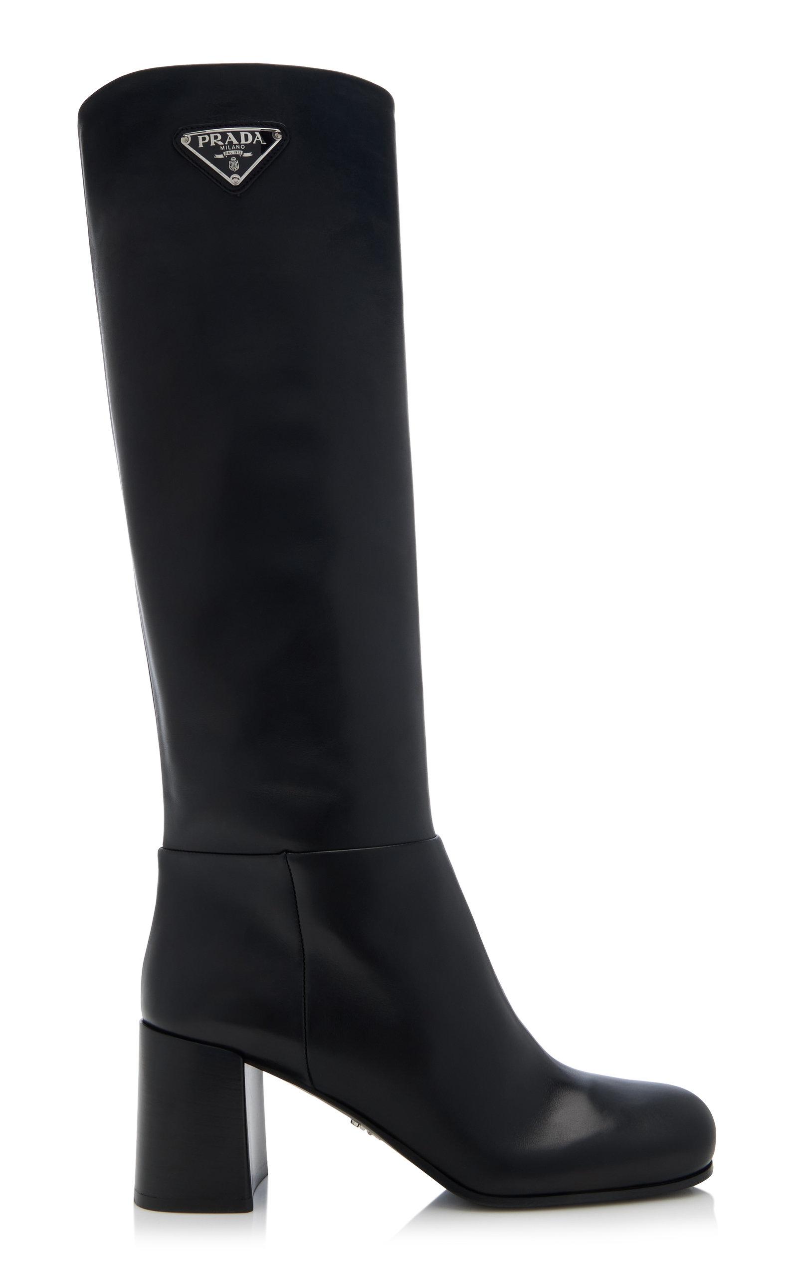 Prada Stivali Leather Knee Boots in Black | Lyst