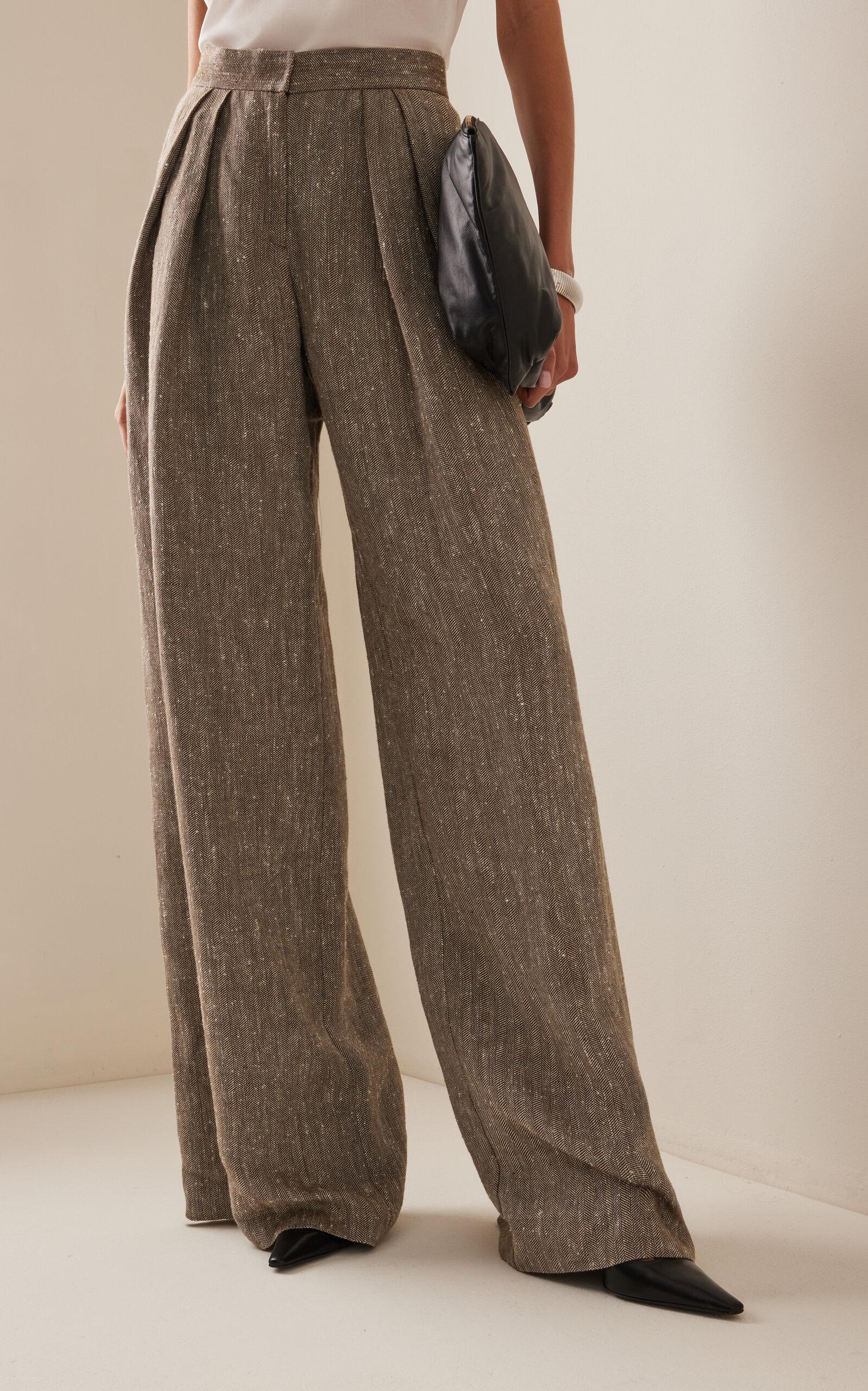 Brandon Maxwell Herringbone Linen silk Wide leg Pants in Natural Lyst