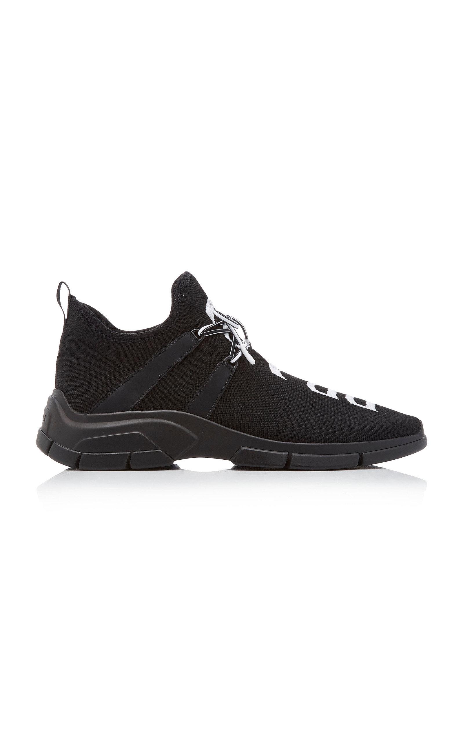 Prada Cotton Logo Knit Sneakers in Black for Men | Lyst