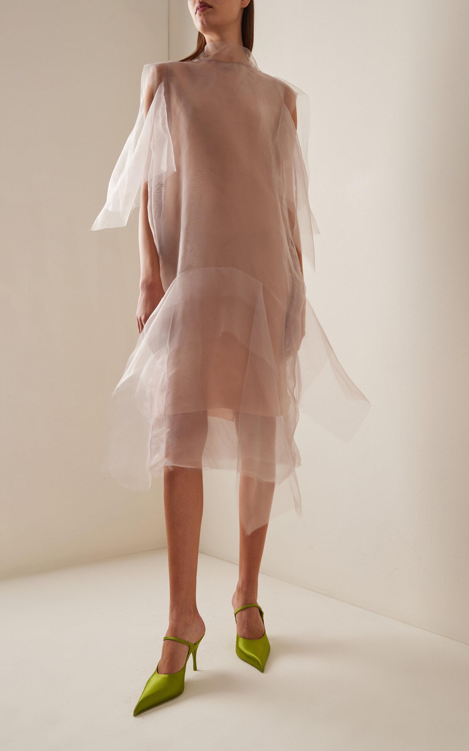 Prada Haze Silk Chiffon Midi Dress in White | Lyst