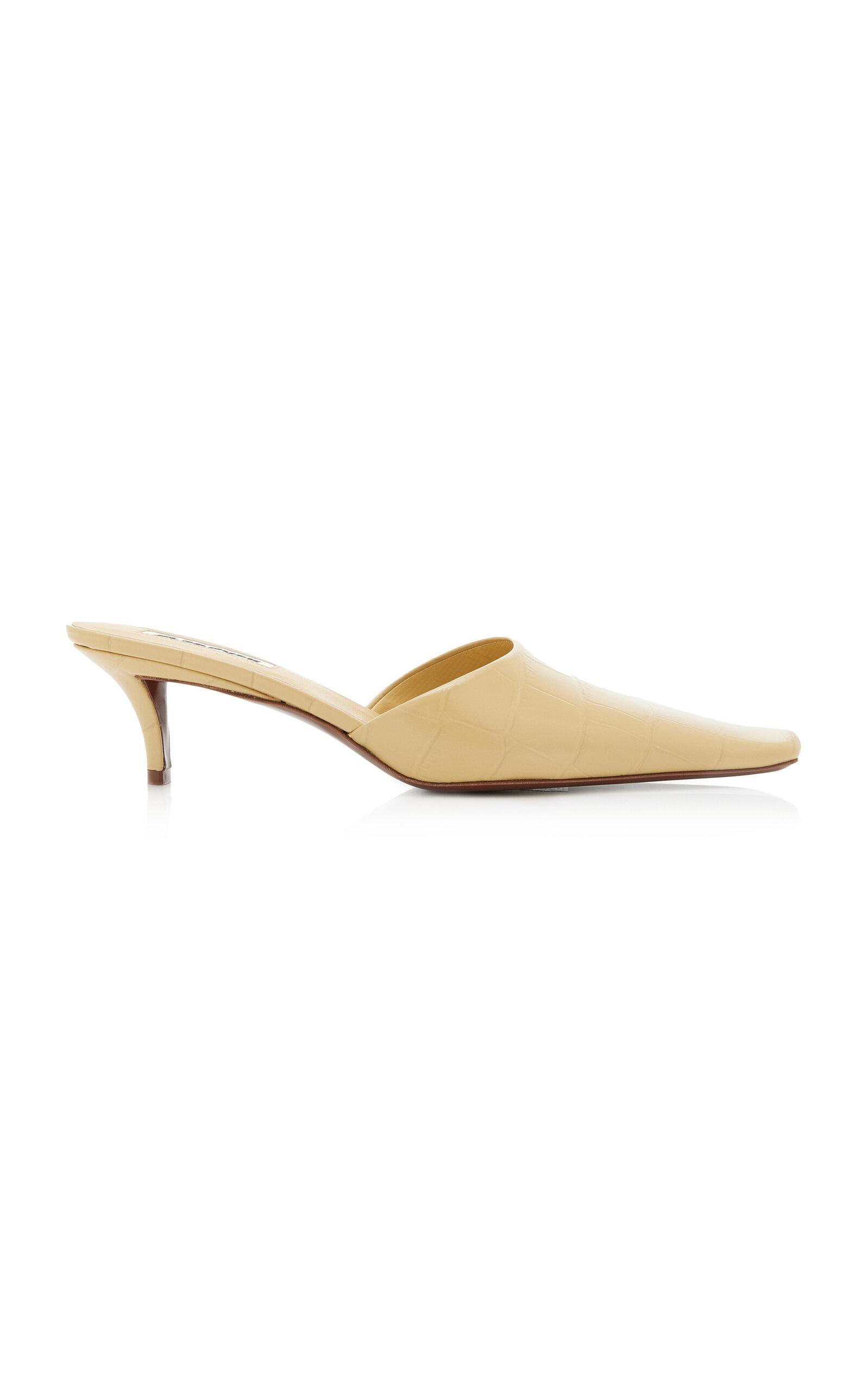 Jil Sander Crocembossed Kitten Heel Mules in Yellow Lyst