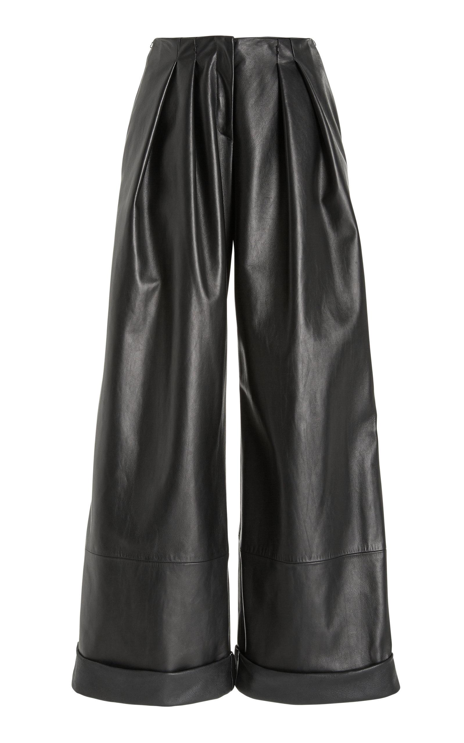Brandon Maxwell Pleated Wideleg Leather Pants in Black Lyst