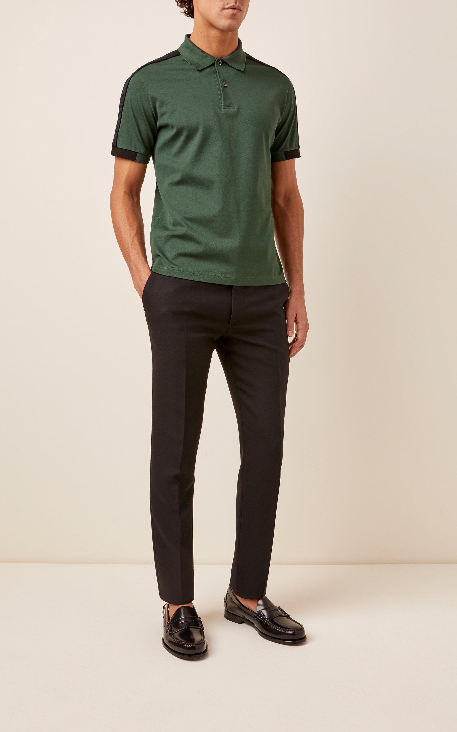 Prada Synthetic Tricot-trimmed Piqué Polo Shirt in Green for Men - Lyst