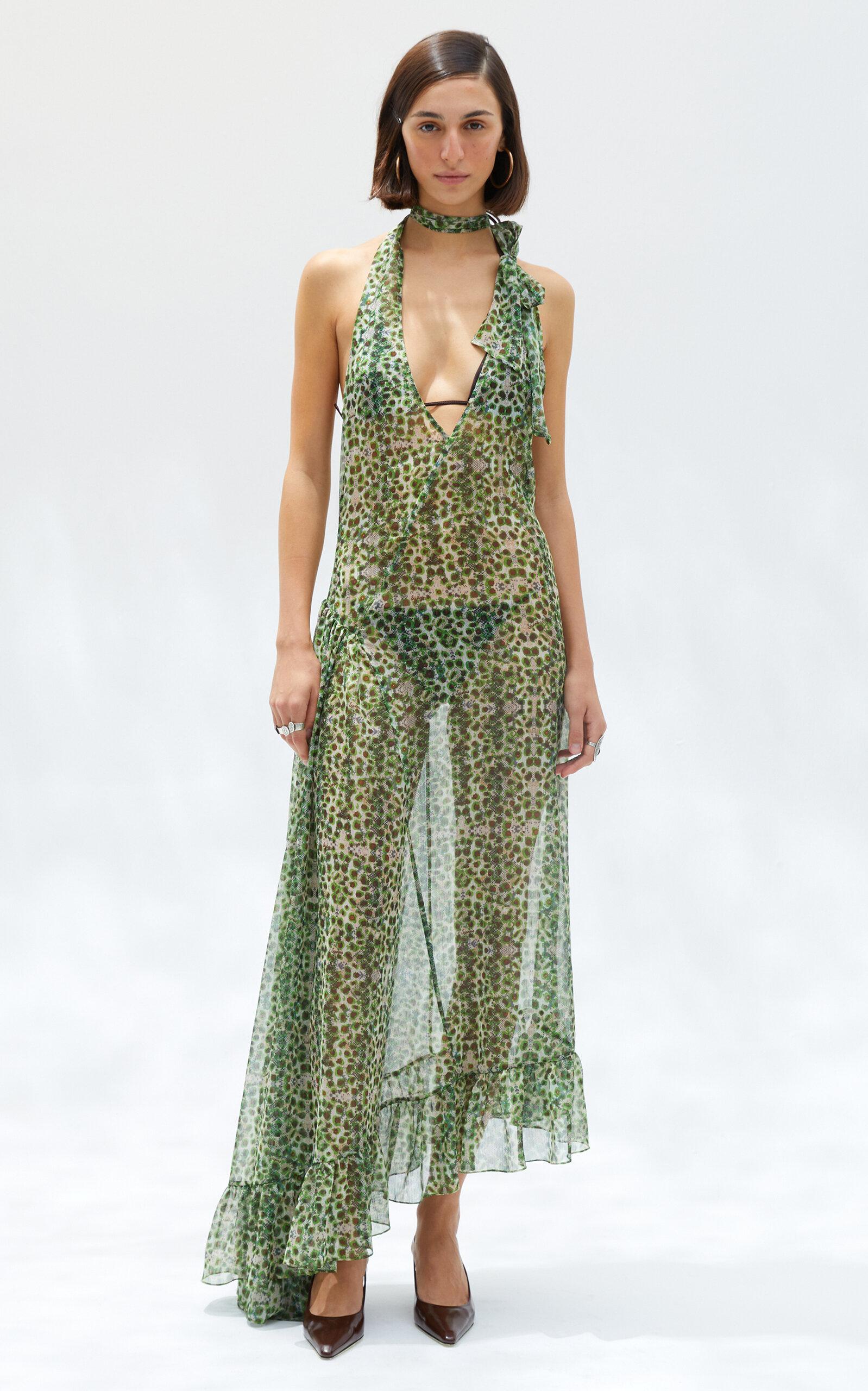 Siedres Exclusive Arin Ruffled Chiffon Maxi Dress in Green | Lyst