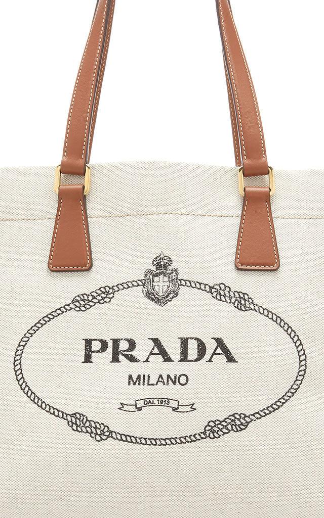 Ensemble Small Canvas Tote in Beige - Prada