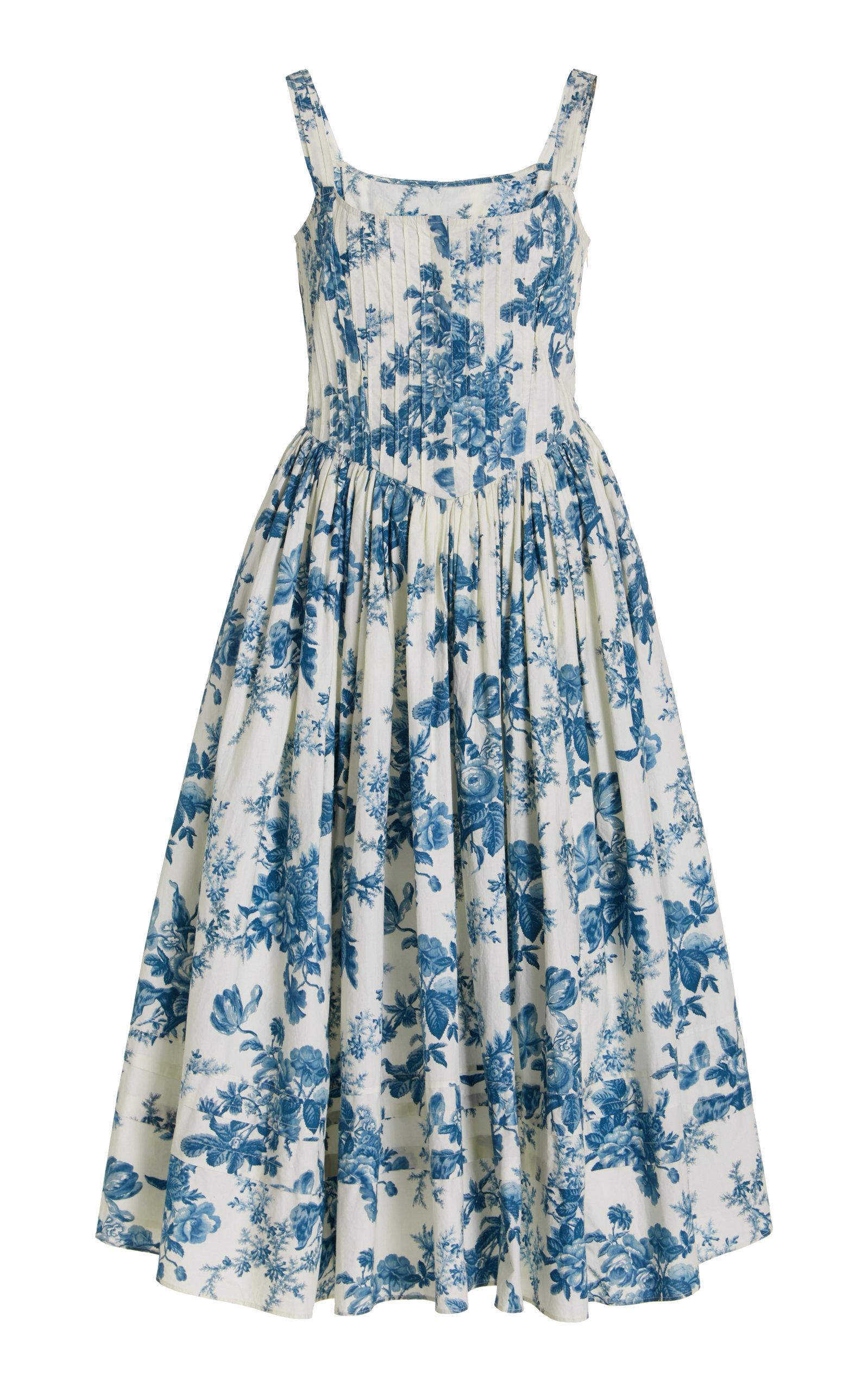LoveShackFancy Majory Floral Cotton Midi Dress in Blue | Lyst