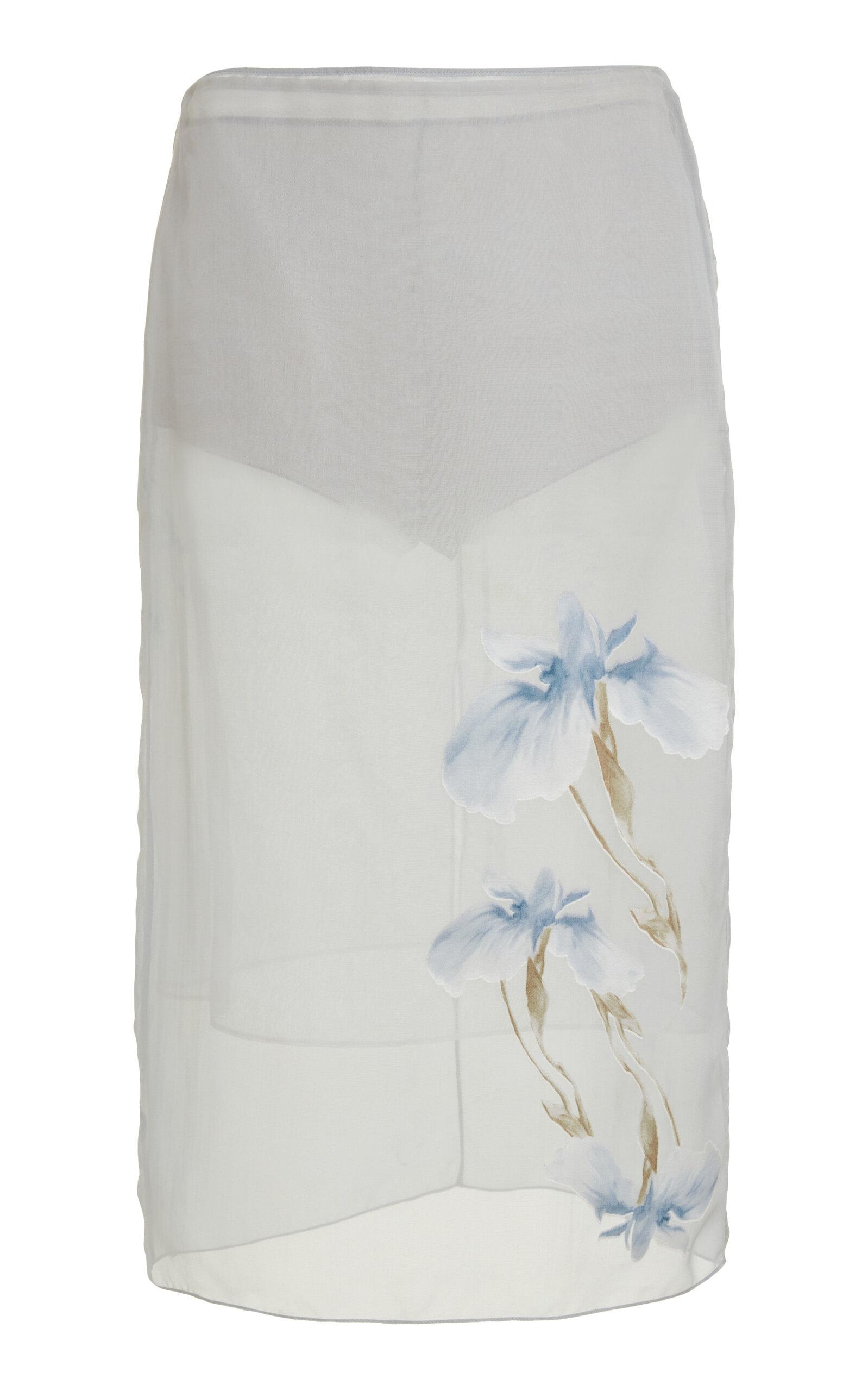 Givenchy Iris-printed Silk Midi Skirt in White | Lyst
