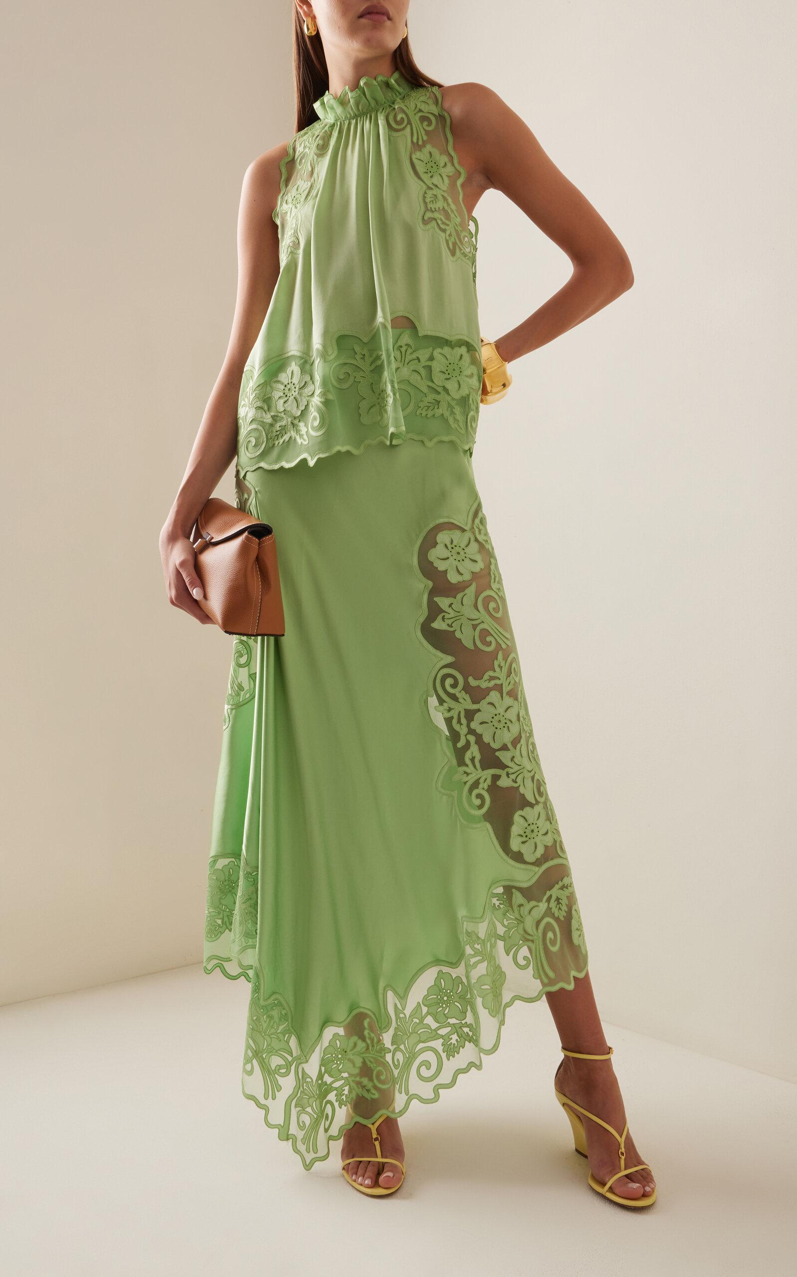green emerald velvet dress Helen Gown - Portrait In Green Printed Sleeveless Silk Gown