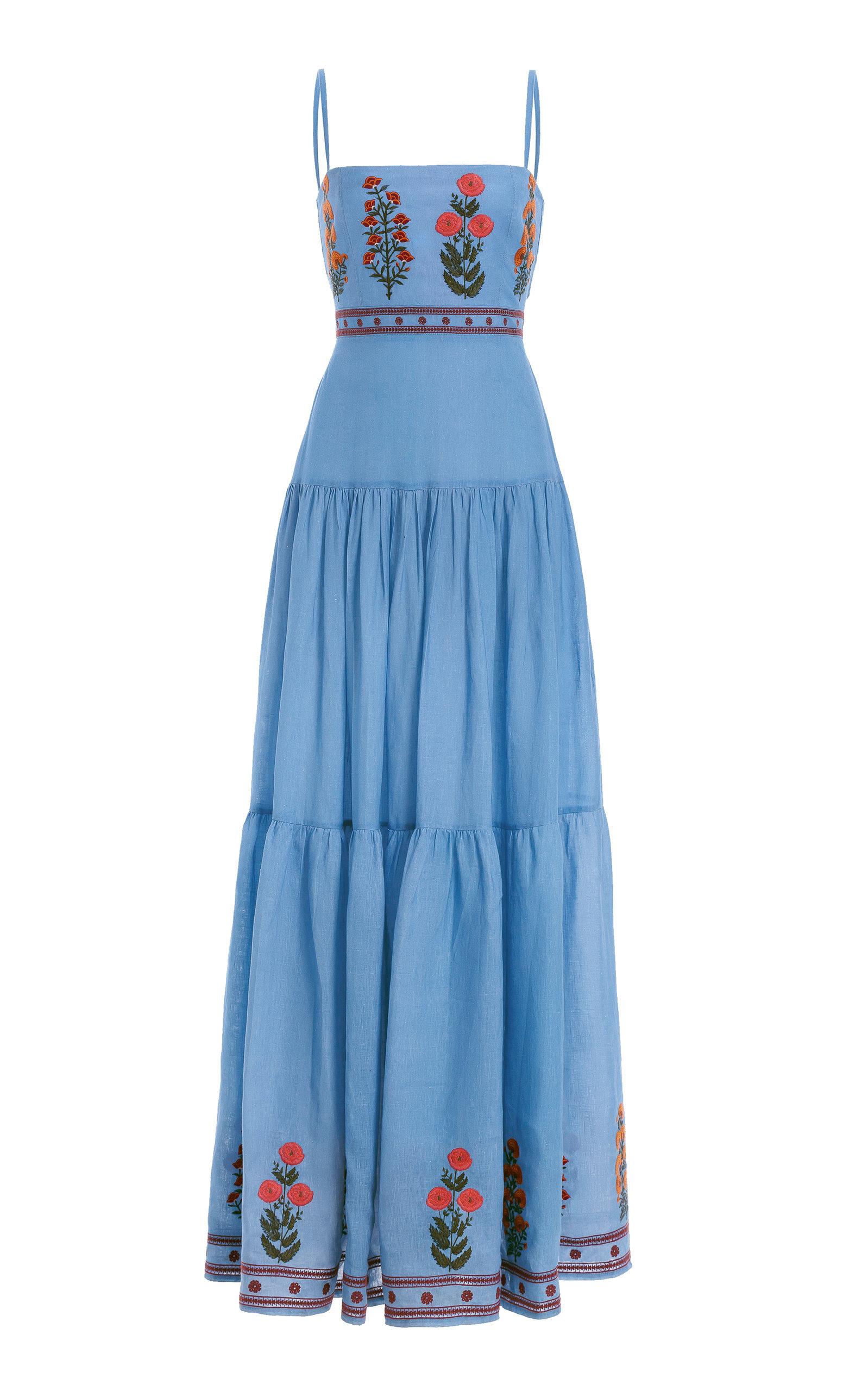 Agua by Agua Bendita Lima Dahlia Linen Maxi Dress in Blue | Lyst