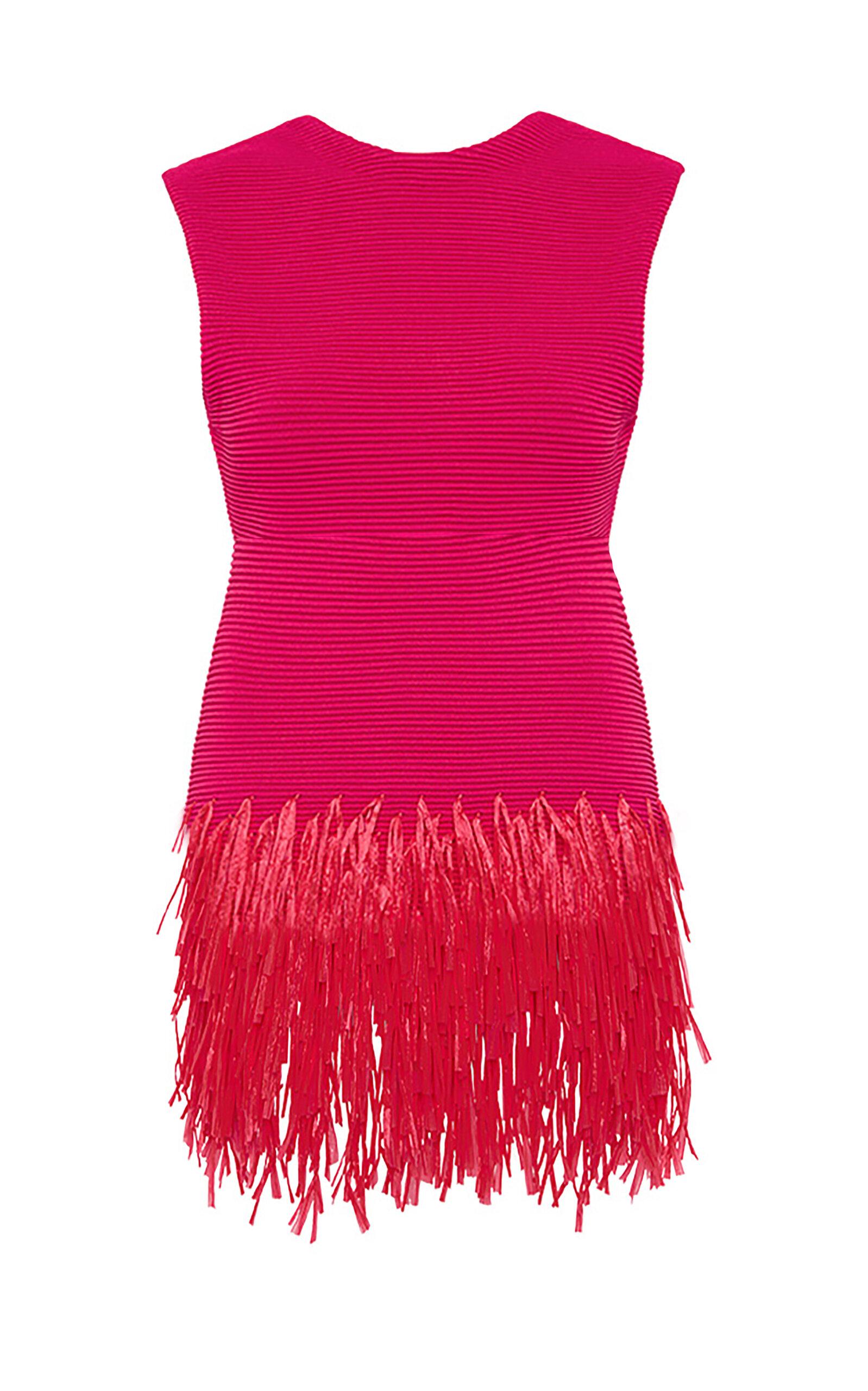 Aje. Rushes Raffia-trimmed Knit Mini Dress in Red | Lyst