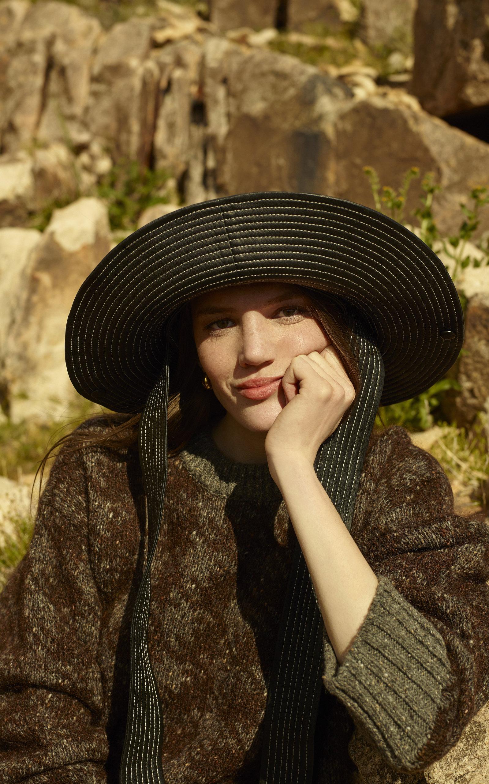 Ganni Logo-patch Leather Bucket Hat in 
