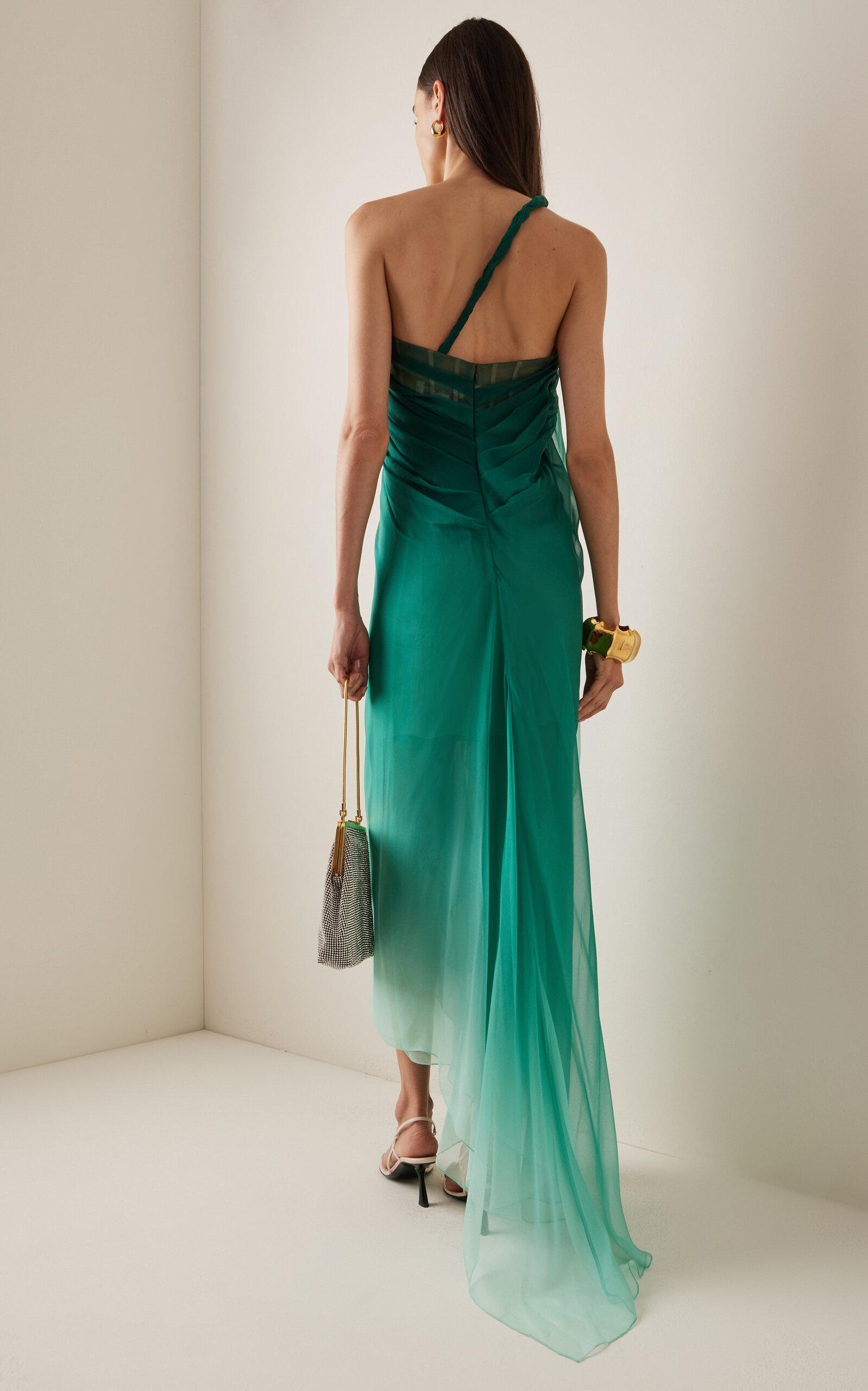 Oscar de la Renta Degrad Silk-chiffon Asymmetric Gown in Green | Lyst Canada Oscar de la Renta Degrad Silk-chiffon Asymmetric Gown in Green | Lyst Canada