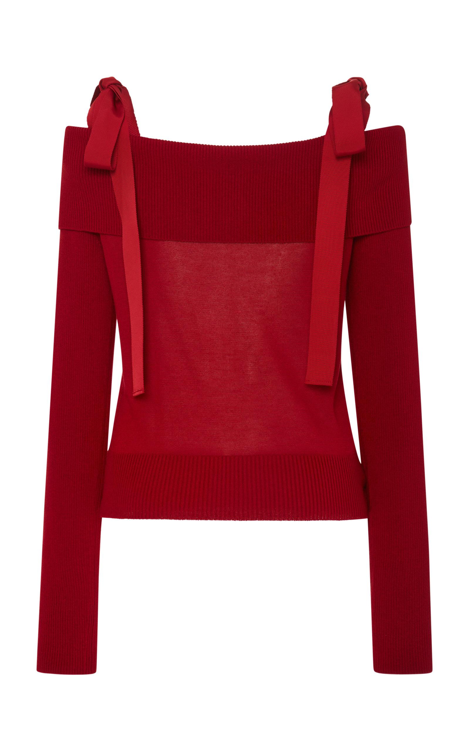 red off the shoulder sweater
